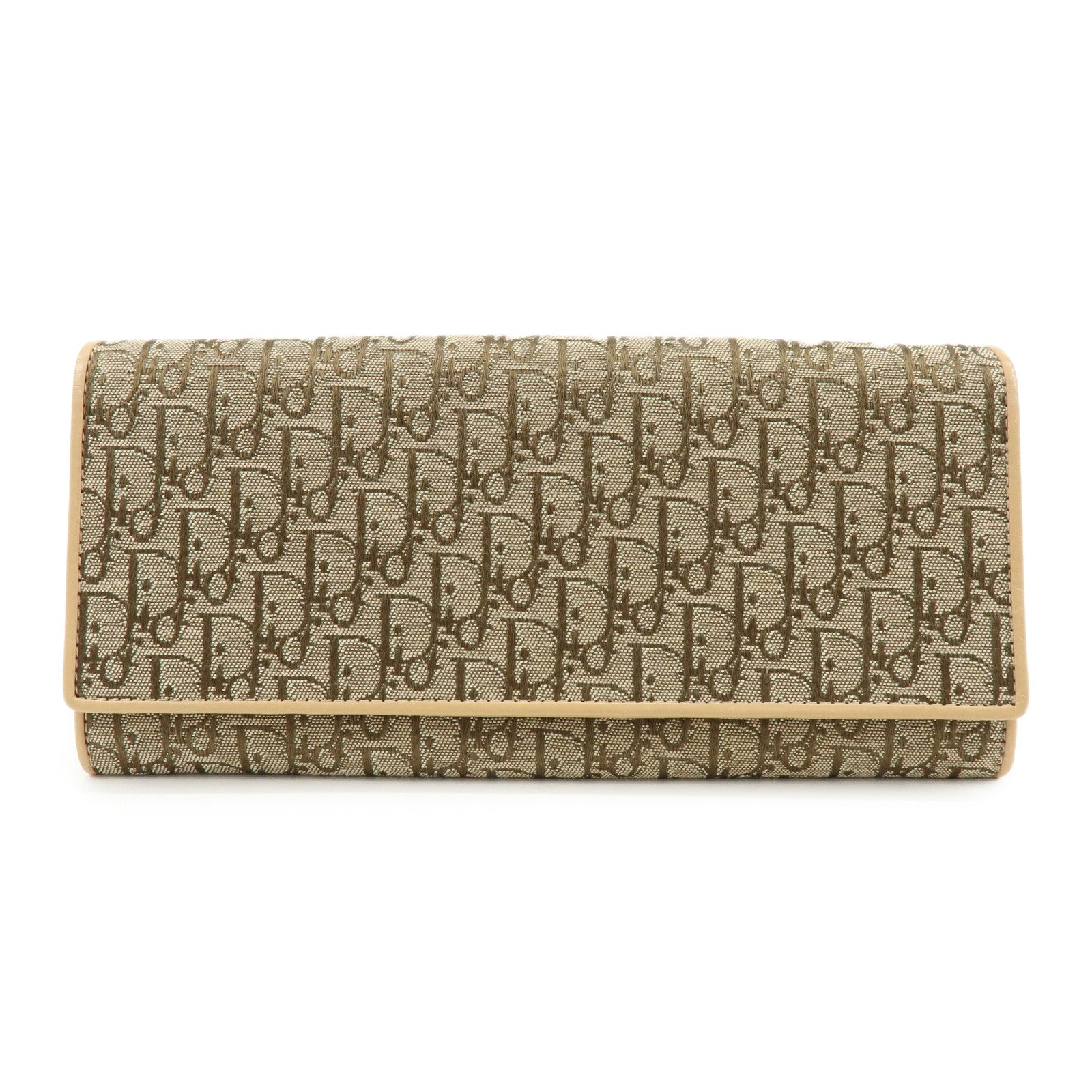 Christian Dior Trotter Jaquard Canvas Leather Long Wallet Brown