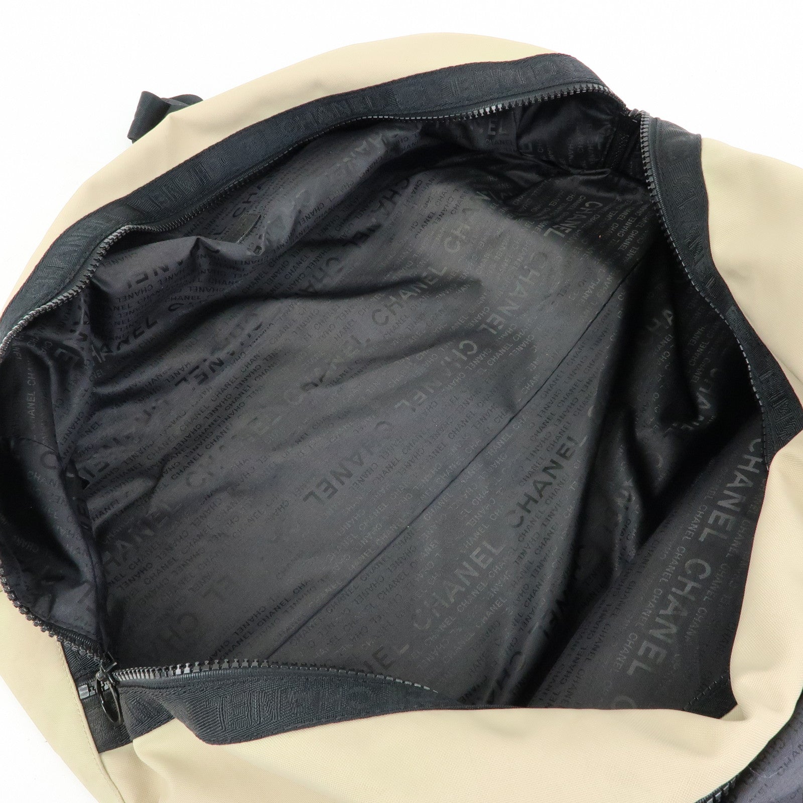 CHANEL CHANEL Sports Nylon Boston Bag Shoulder Bag Beige Black