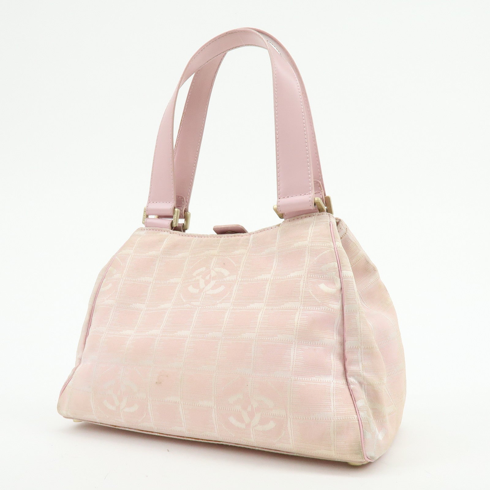 CHANEL New Travel Line Nylon Jacquard Leather Tote Bag Pink