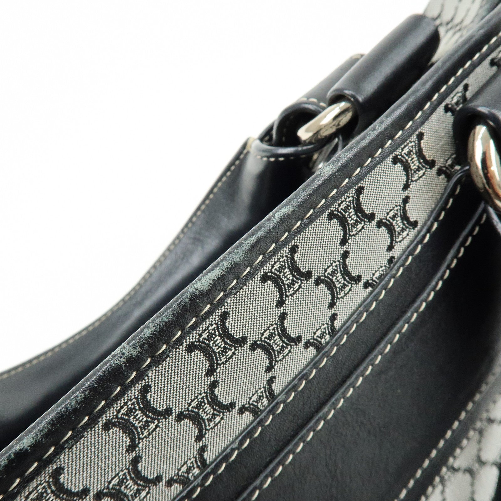 CELINE Macadam Canvas Leather Boogie Bag Hand Bag Navy