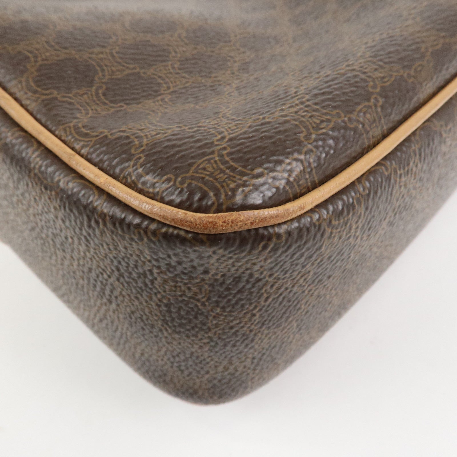 CELINE Macadam Leather Shoulder Bag Beige Brown Gold Hardware