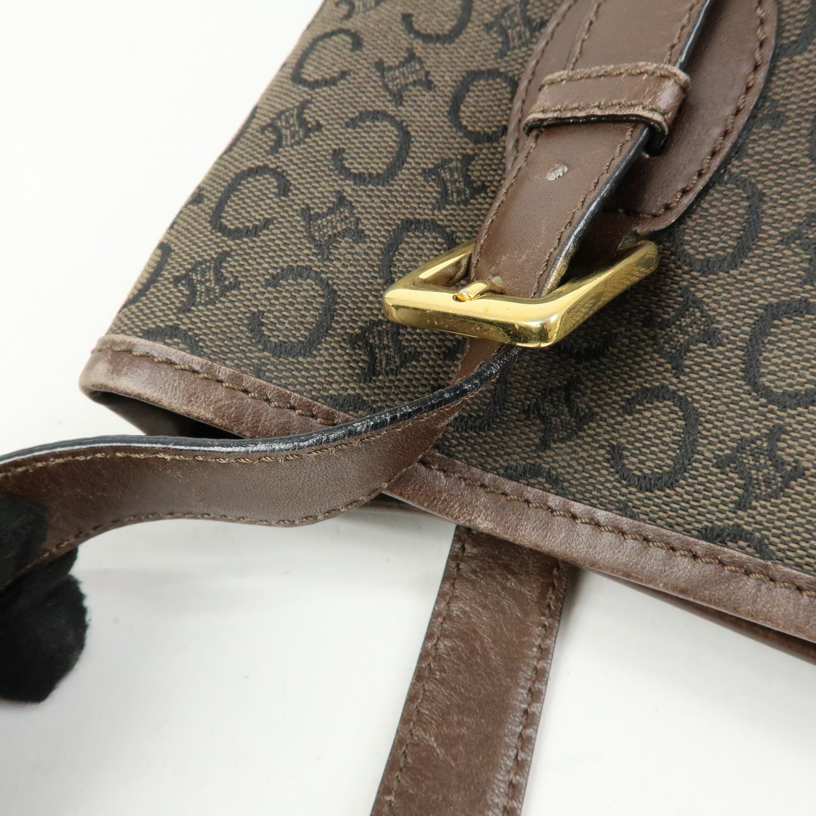 CELINE C Macadam Canvas Leather Tote Bag Shoulder Bag Brown