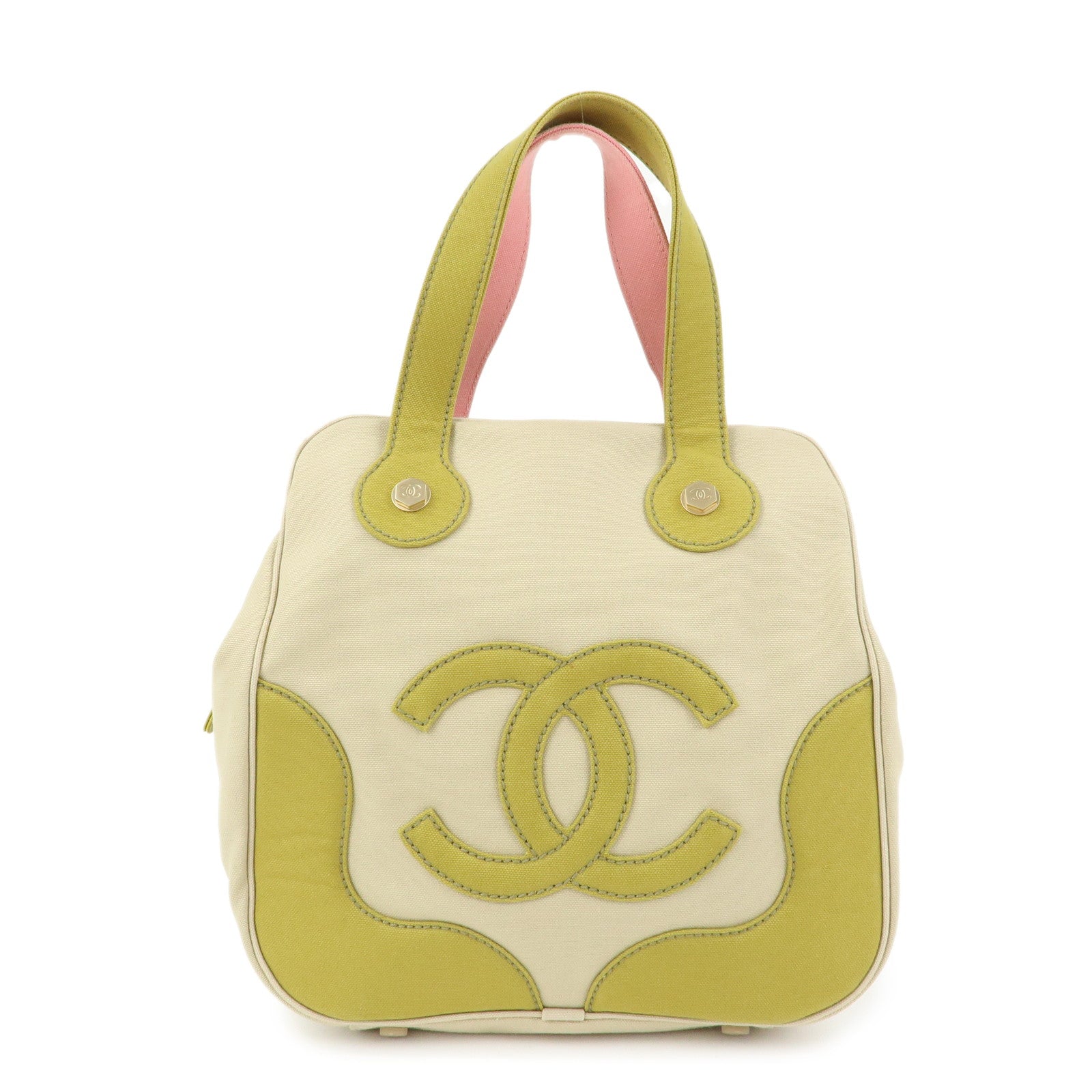 CHANEL Marshmello COCO Mark Canvas Hand Bag Beige Light Green Pink