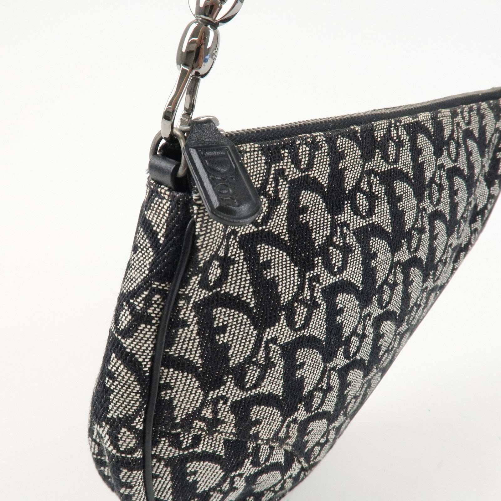 Christian Dior Trotter Canvas Leather Saddle Pouch Shoulder Bag Black Used