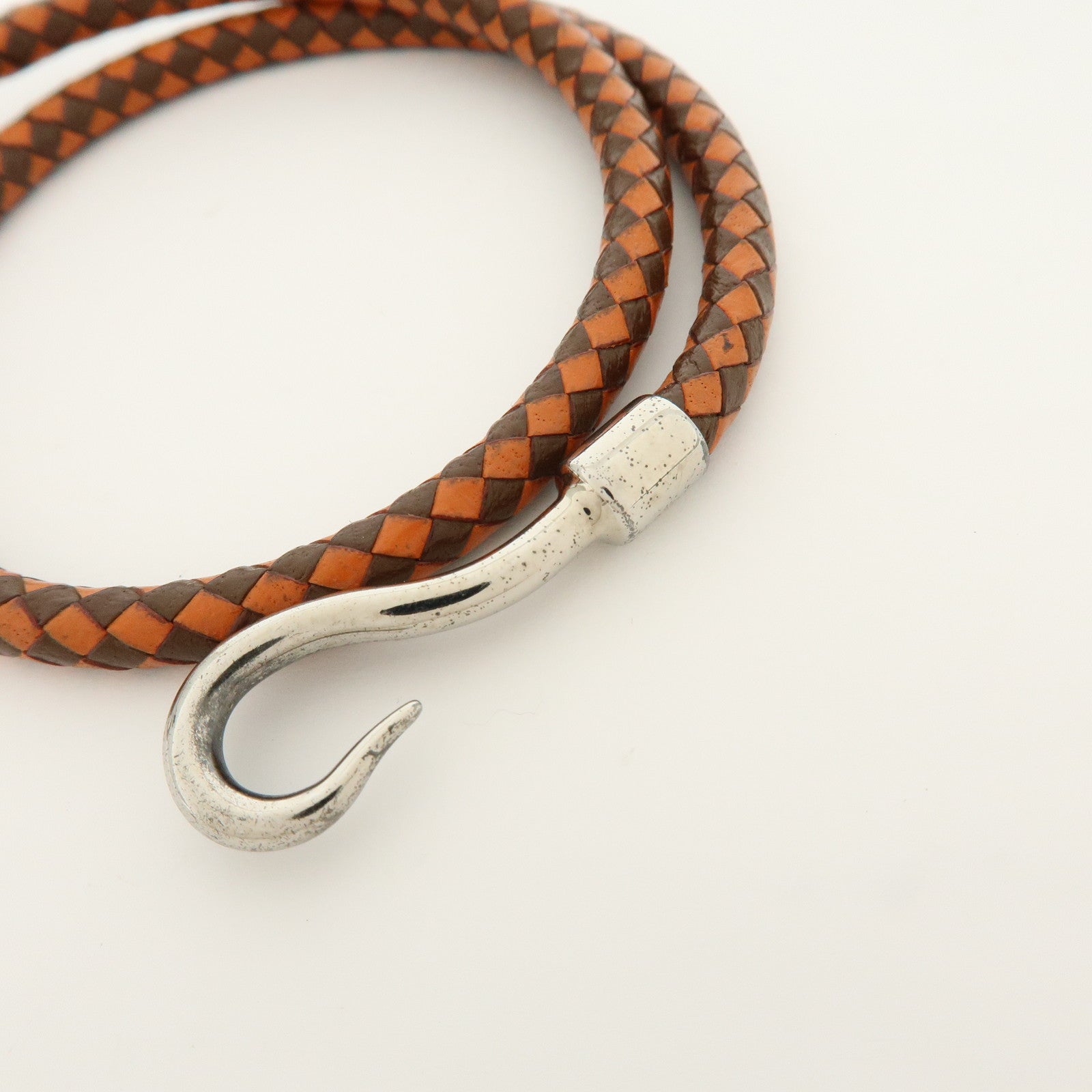 HERMES Jumbo Choker Double Tour Leather Metal Bracelet Orange Brown
