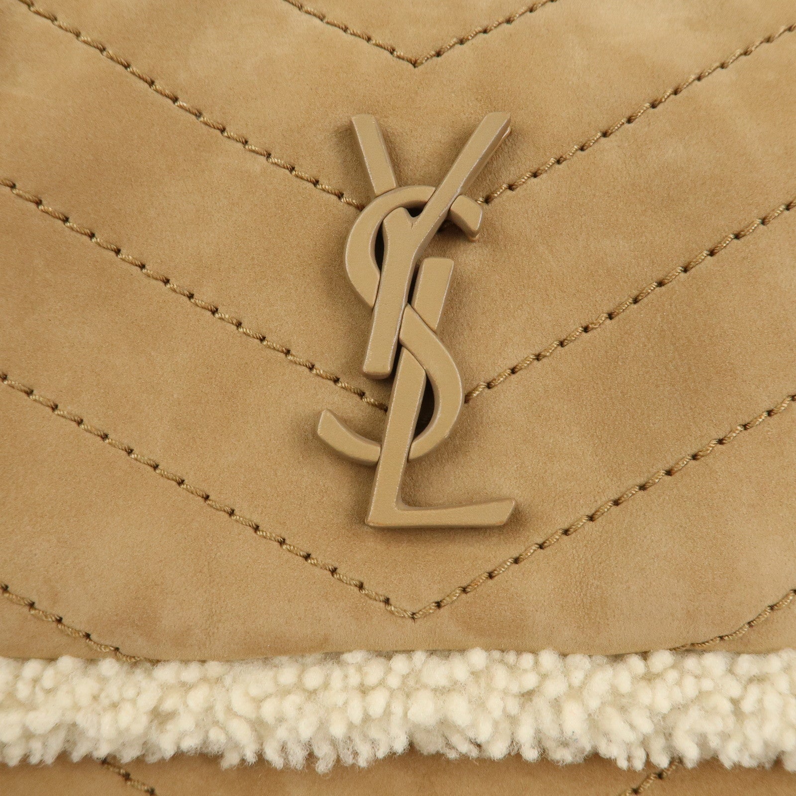 SAINT LAURENT PARIS Niki Mouton Leather Shoulder Bag Light Brown