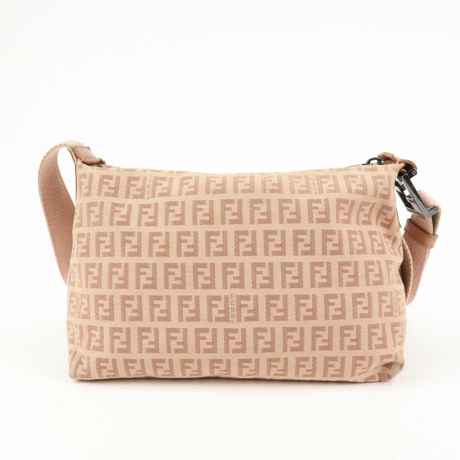 FENDI Zucchino Canvas Leather Shoulder Crossbody Bag Pink 8BR319
