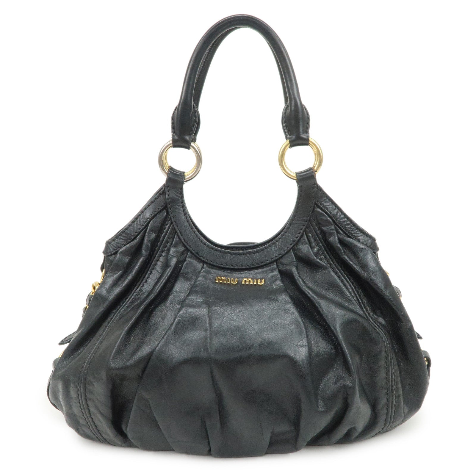 MIU MIU Logo Leather 2Way Bag Hand Bag Shoulder Bag Black