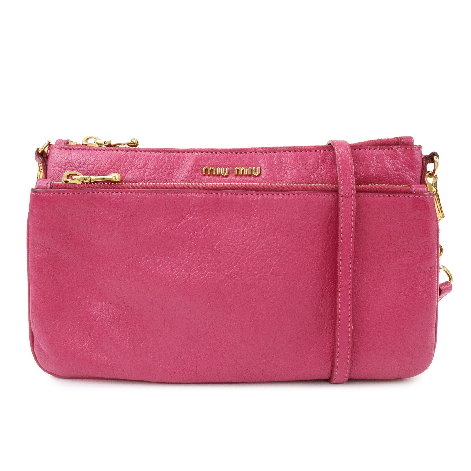 MIU MIU Logo Madras Leather Shoulder Bag Crossbody Bag Pink