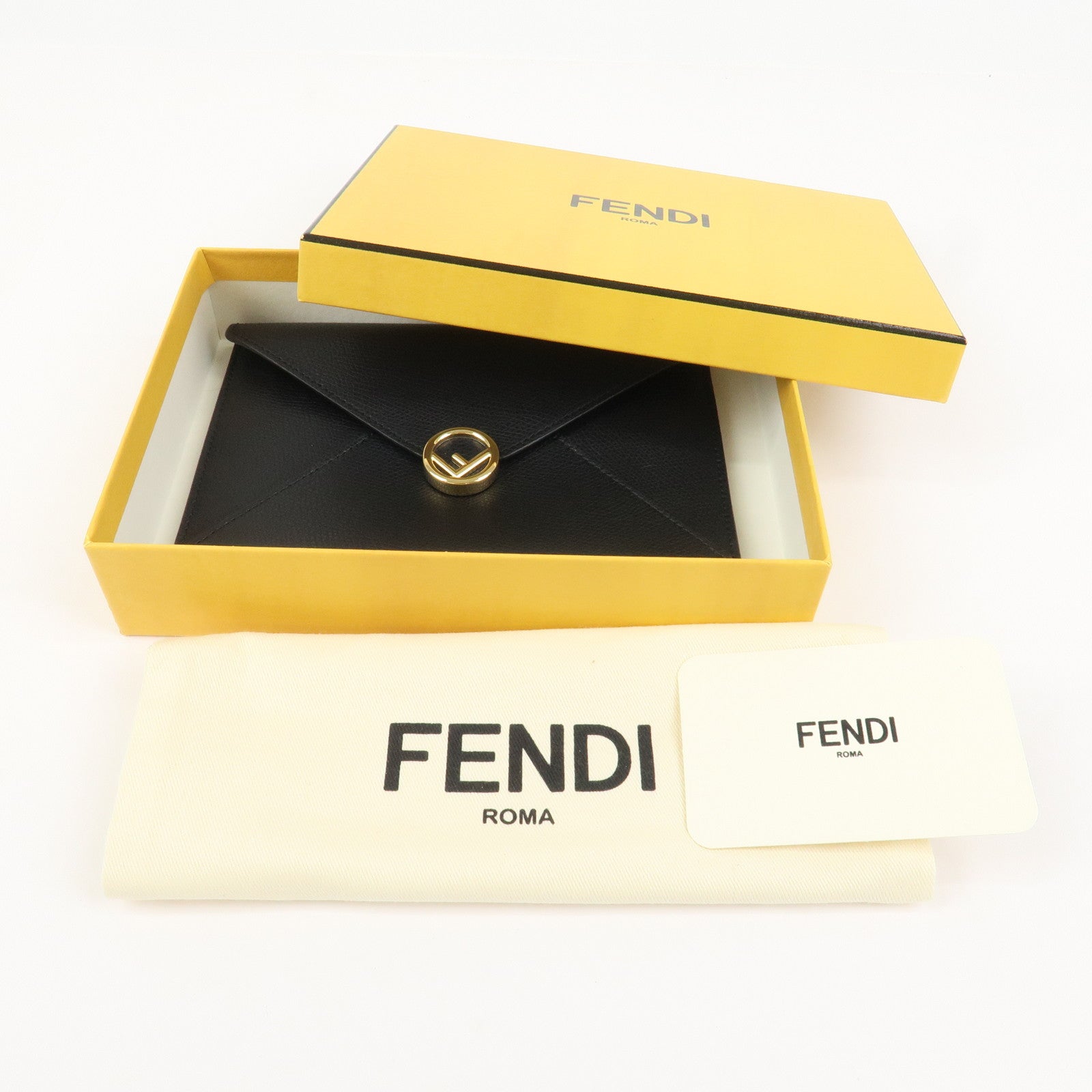 FENDI F IS FENDI Logo Leather Pouch Envelope Case Black 8N0151
