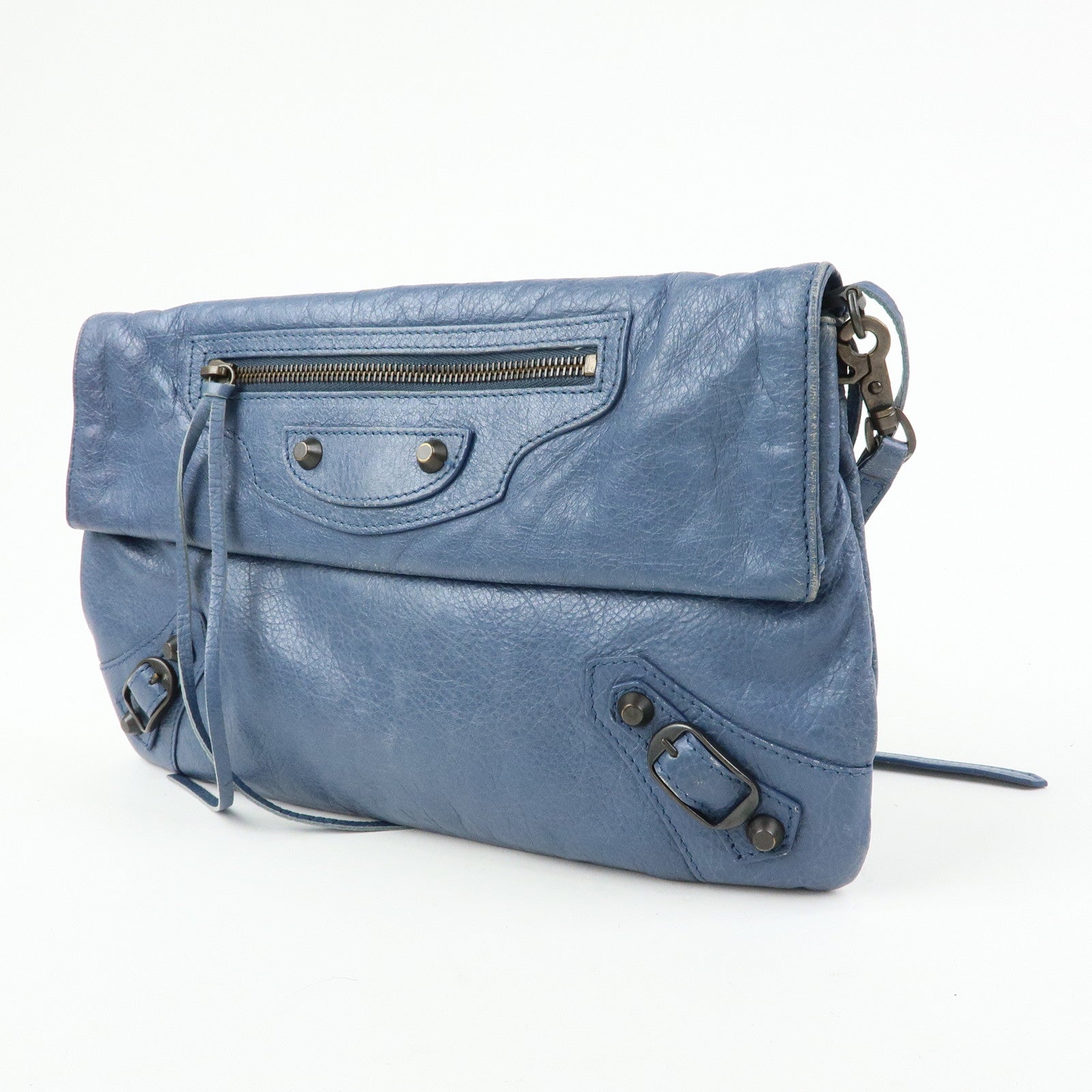 BALENCIAGA Classic Envelope Leather 2Way Shoulder Bag Blue 319376