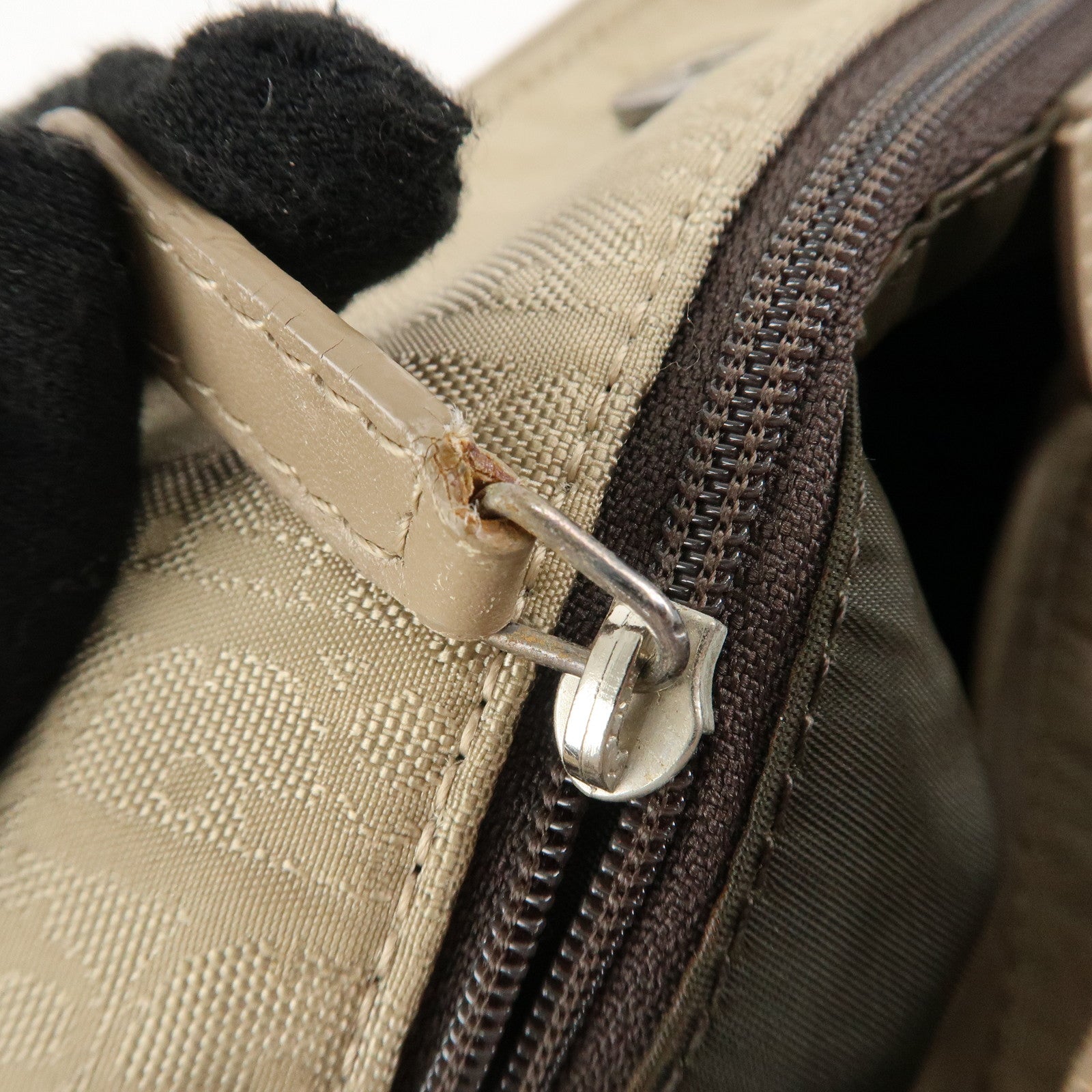 Christian Dior Trotter Canvas Leather Shoulder Bag Heart Charm Beige Used