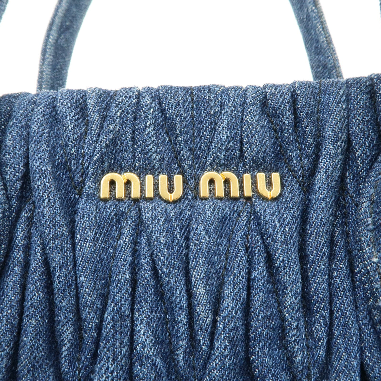 MIU MIU Matelasse Leather 2Way Shoulder Hand Bag Blue RN1069 Used