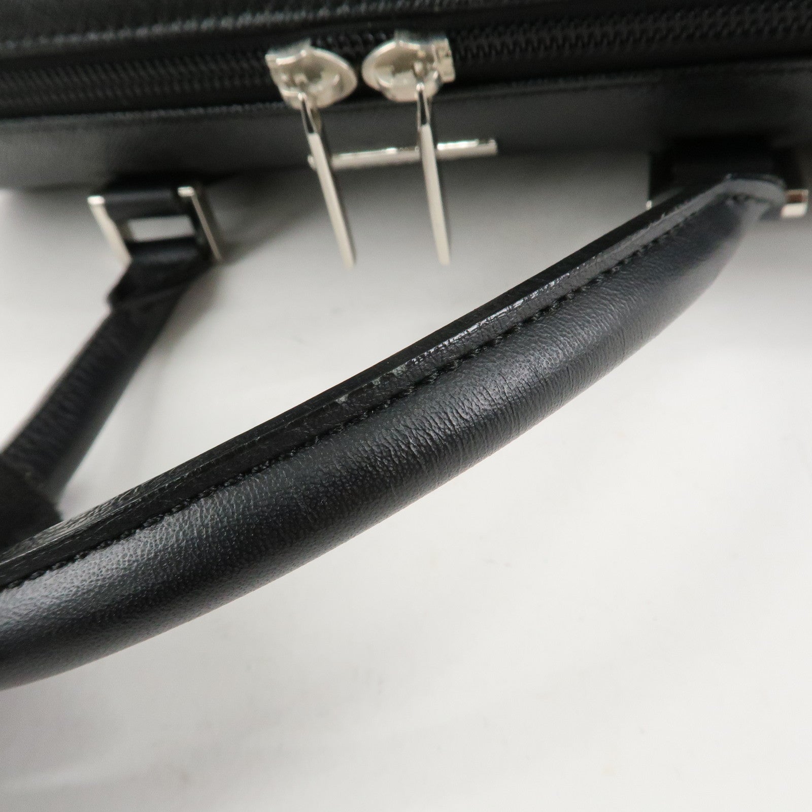 BURBERRY Leather Boston Bag Hand Bag Black Silver HDW Used
