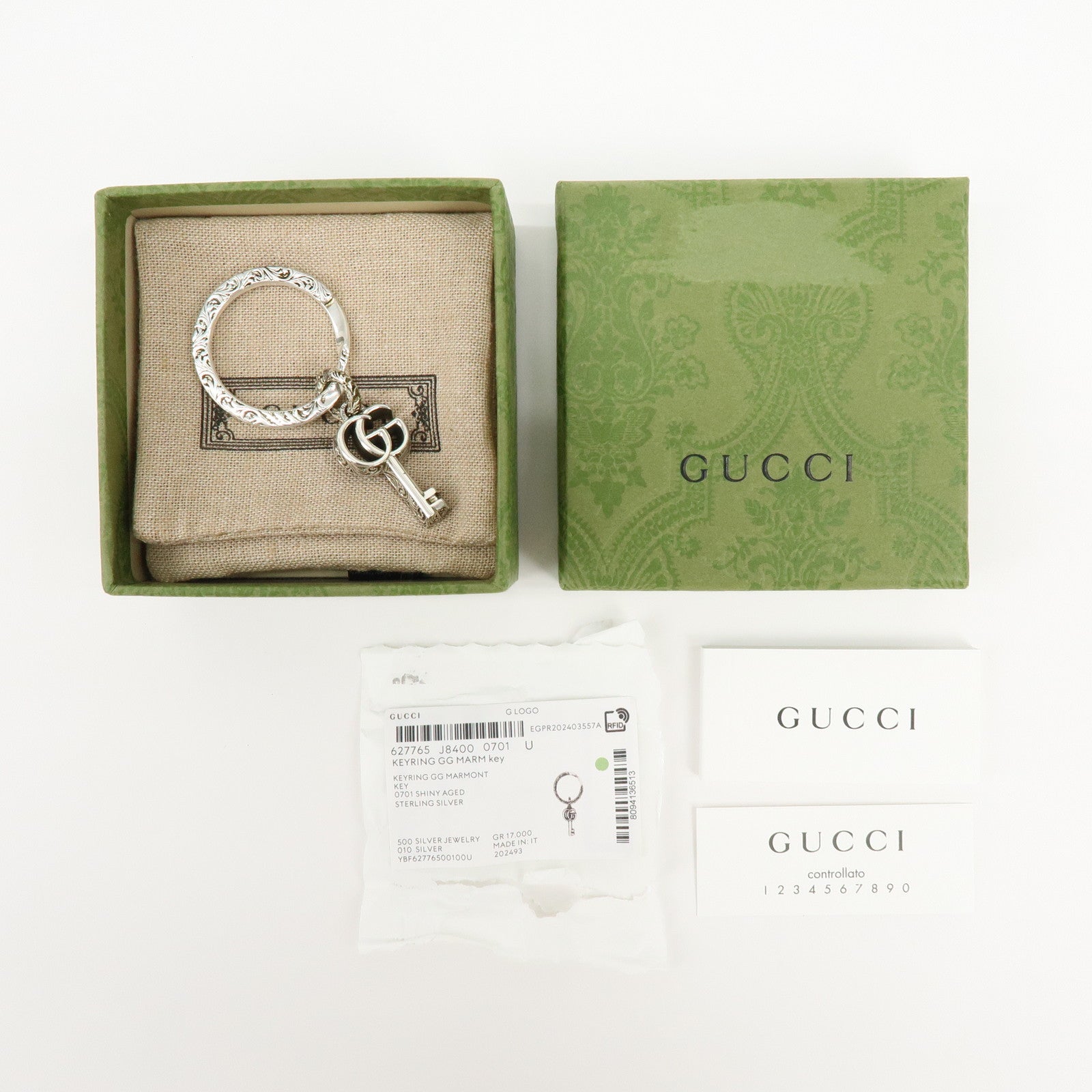 GUCCI Double G Key Motif Bag Charm Key Holder SV925 Silver