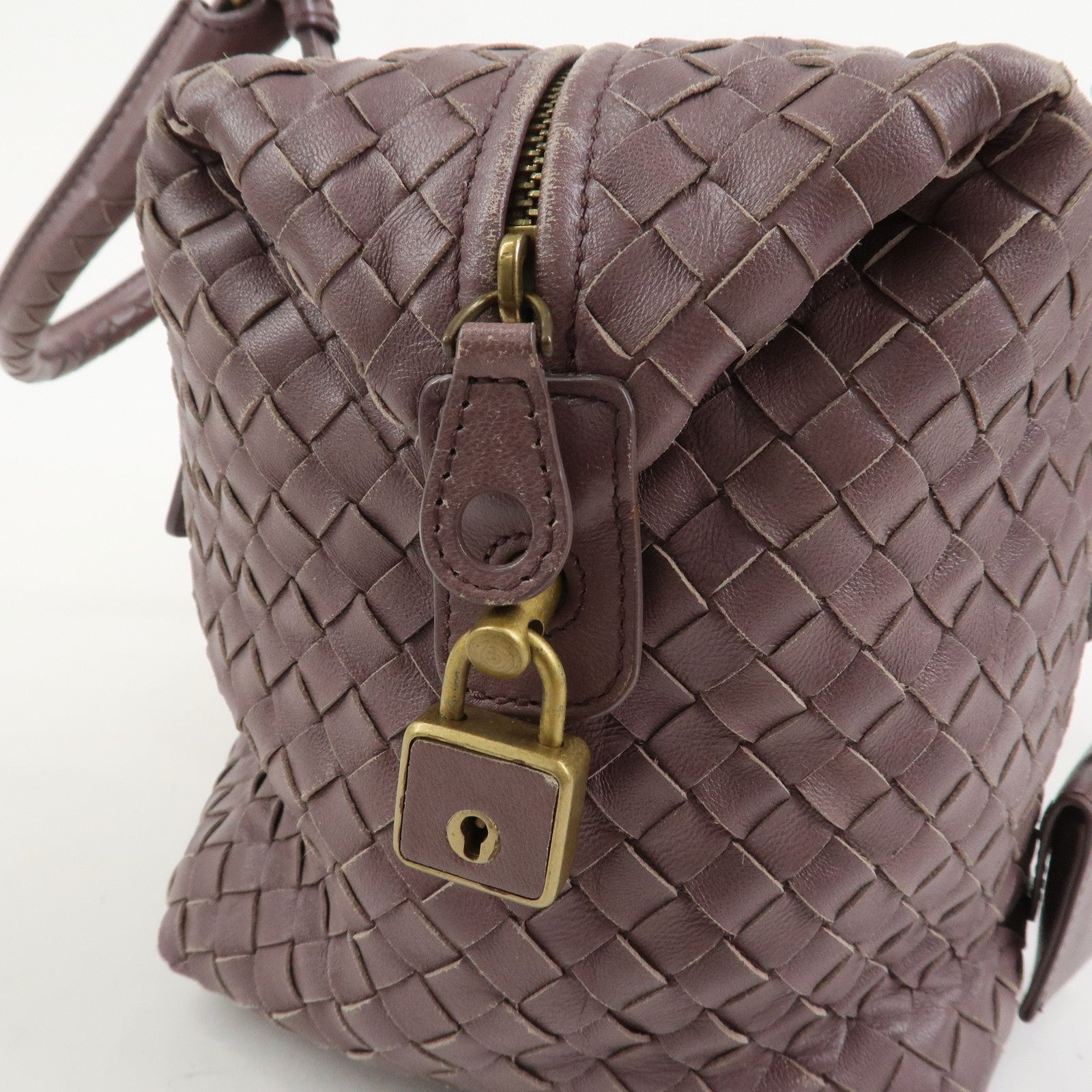 BOTTEGA VENETA Intrecciato Leather Boston Bag Purple 173398