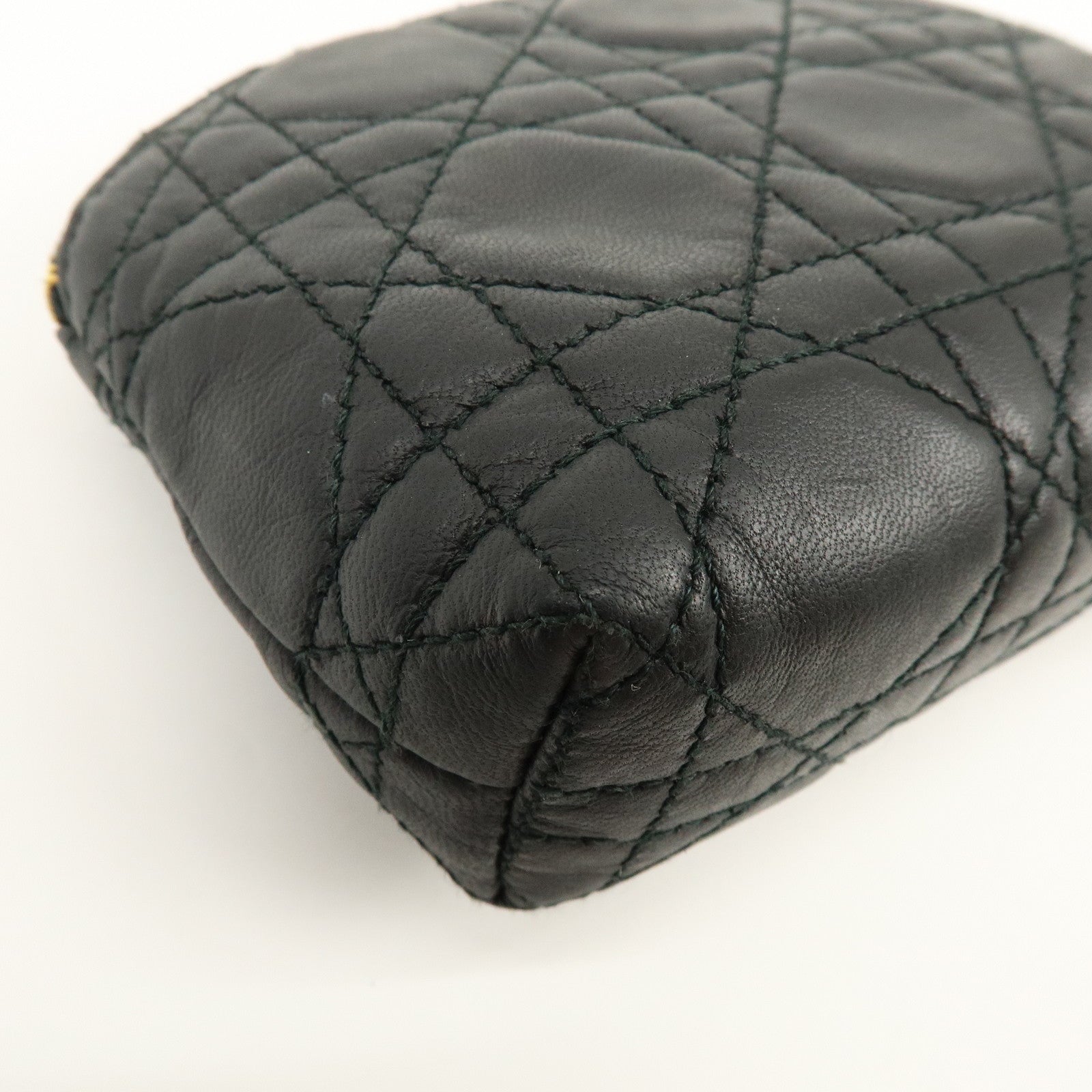 Christian Dior Cannage Lamb Skin Pouch Cosmetic Pouch Black
