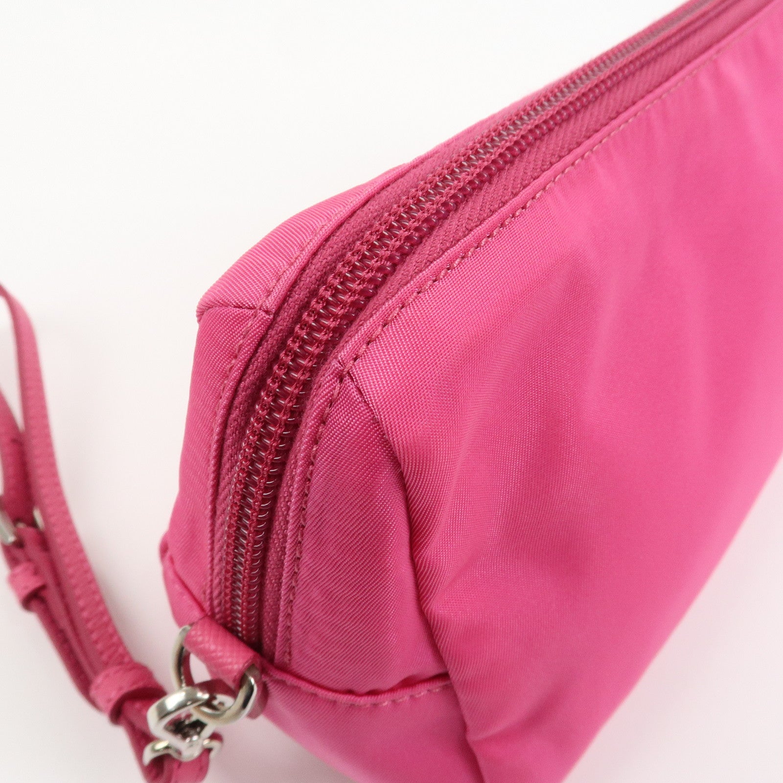 PRADA Triangle Logo Nylon Leather Cosmetic Pouch Pink 1NE693