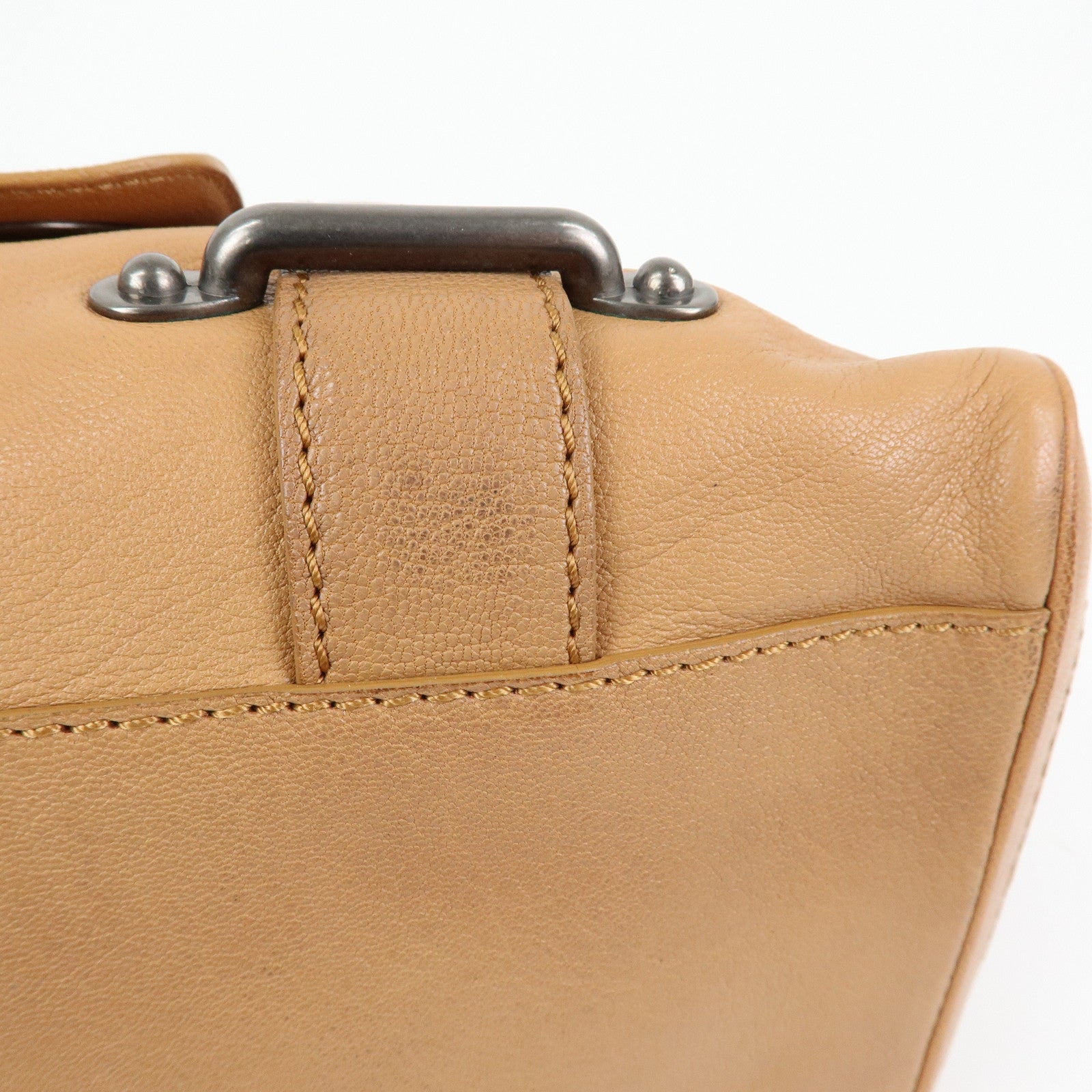 CELINE Logo Leather Hand Bag Boston Bag Hand Bag Brown