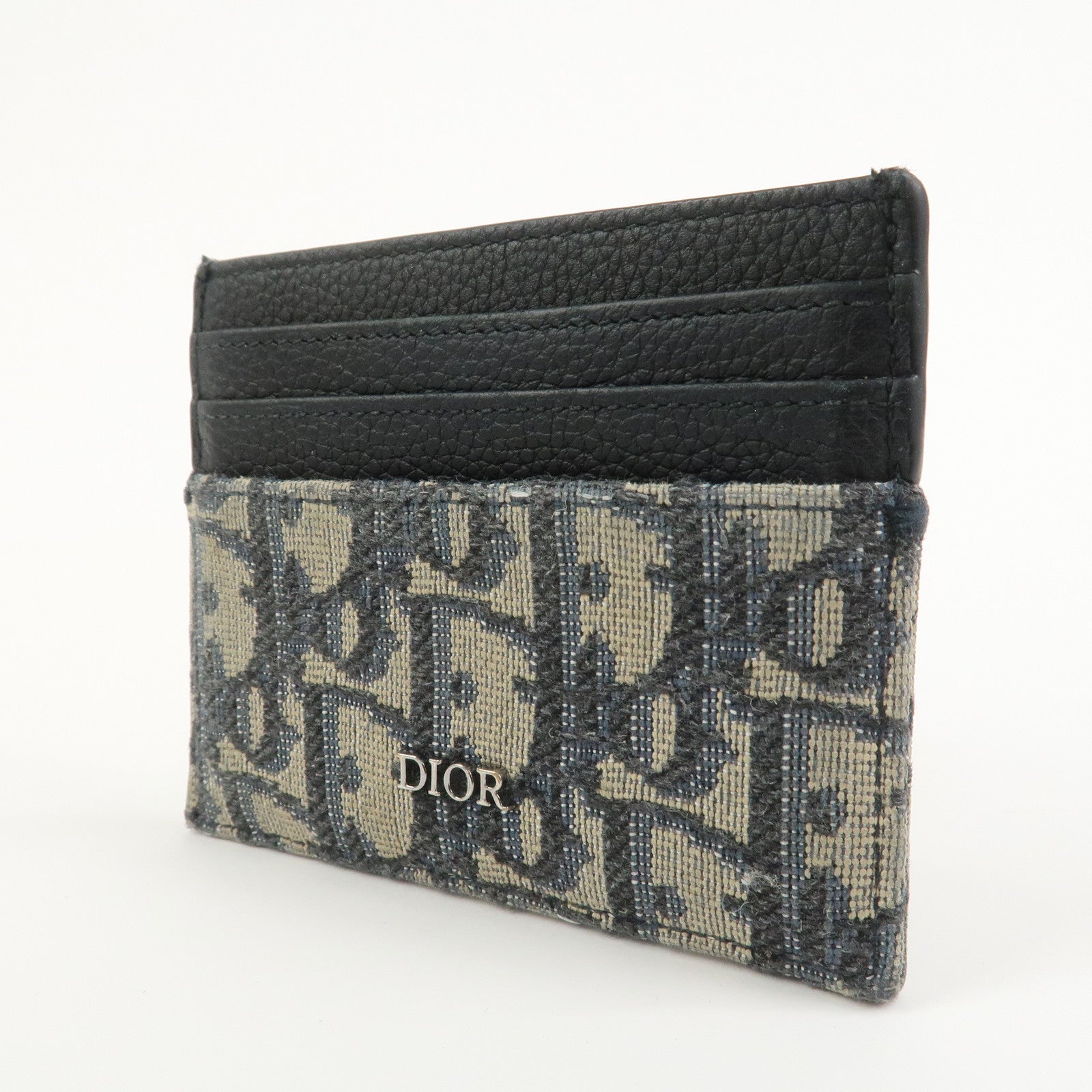 Christian Dior Trotter Jacguard Canvas Leather Card Case Navy