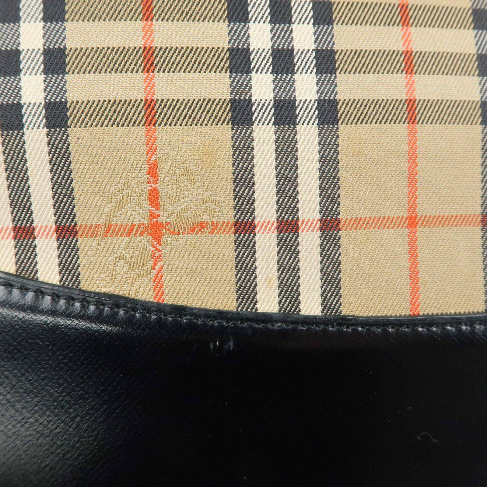 BURBERRY Canvas Leather Nova Plaid Tote Shoulder Bag Beige Black