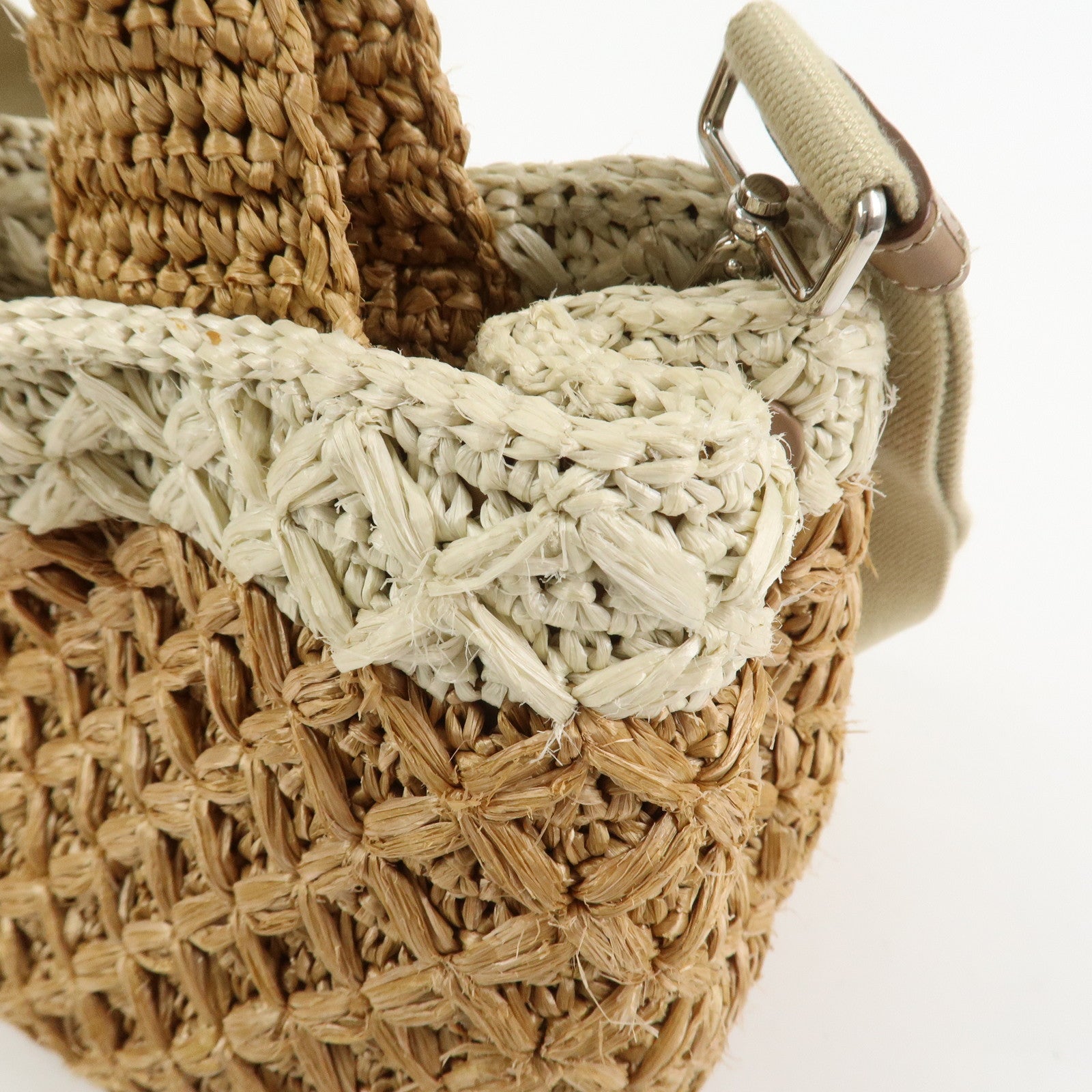 PRADA Canapa Raffia 2 Way Bag Hand Shoulder Bag Brown Ivory BN2889