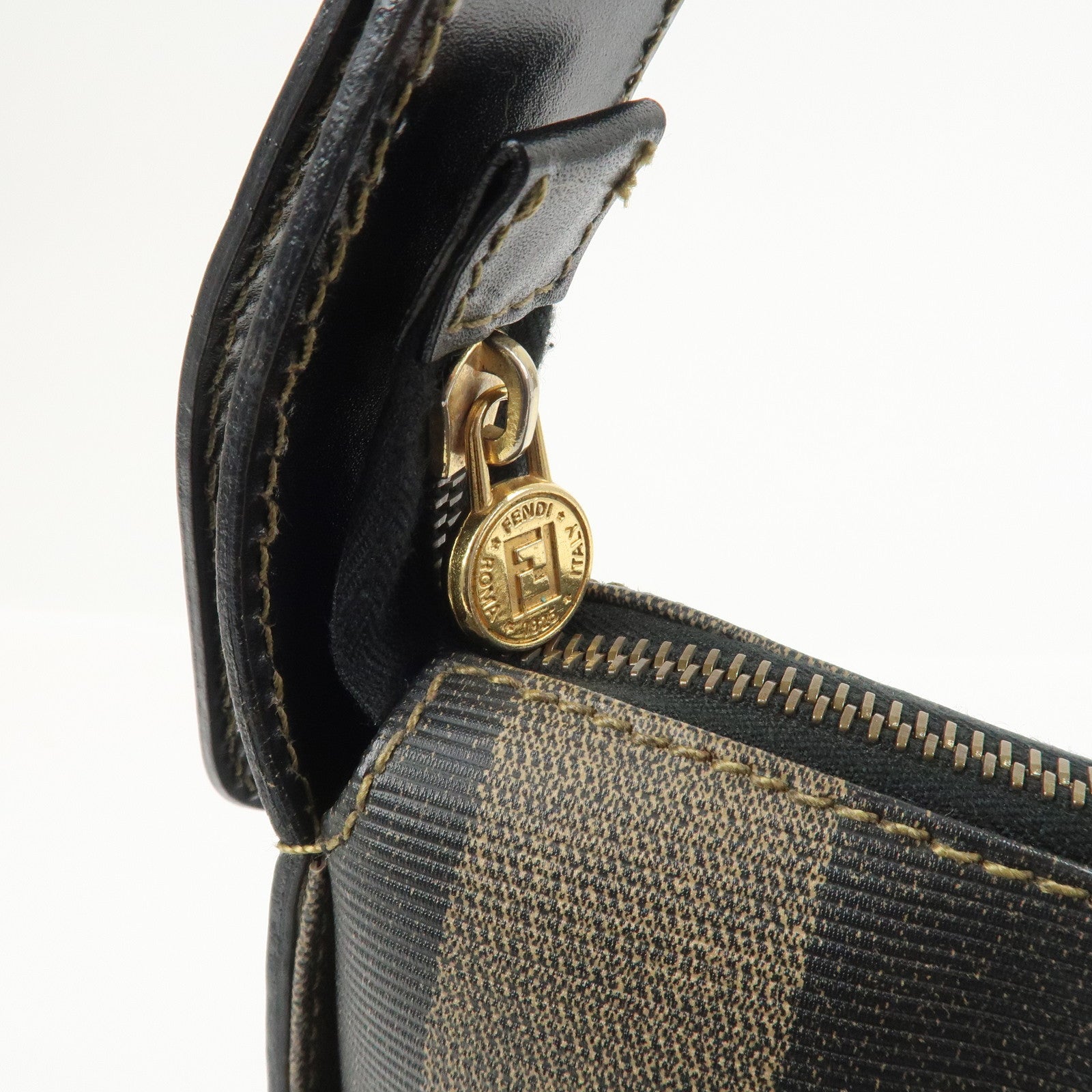 FENDI Pequin PVC Shoulder Bag Crossbody Bag Black 211 256510058