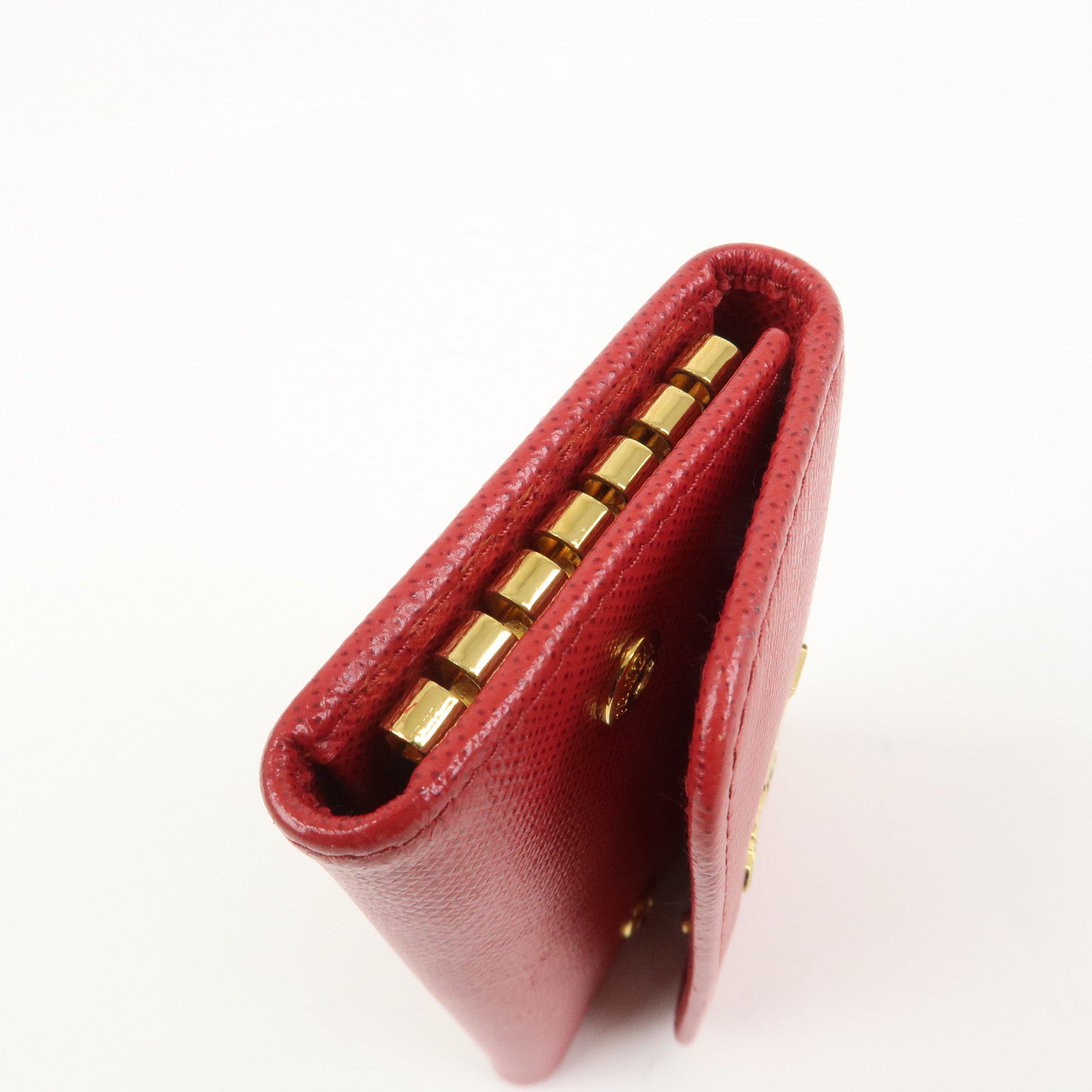 PRADA Logo Saffiano Leather Key Case Key Holder Red 11BG222