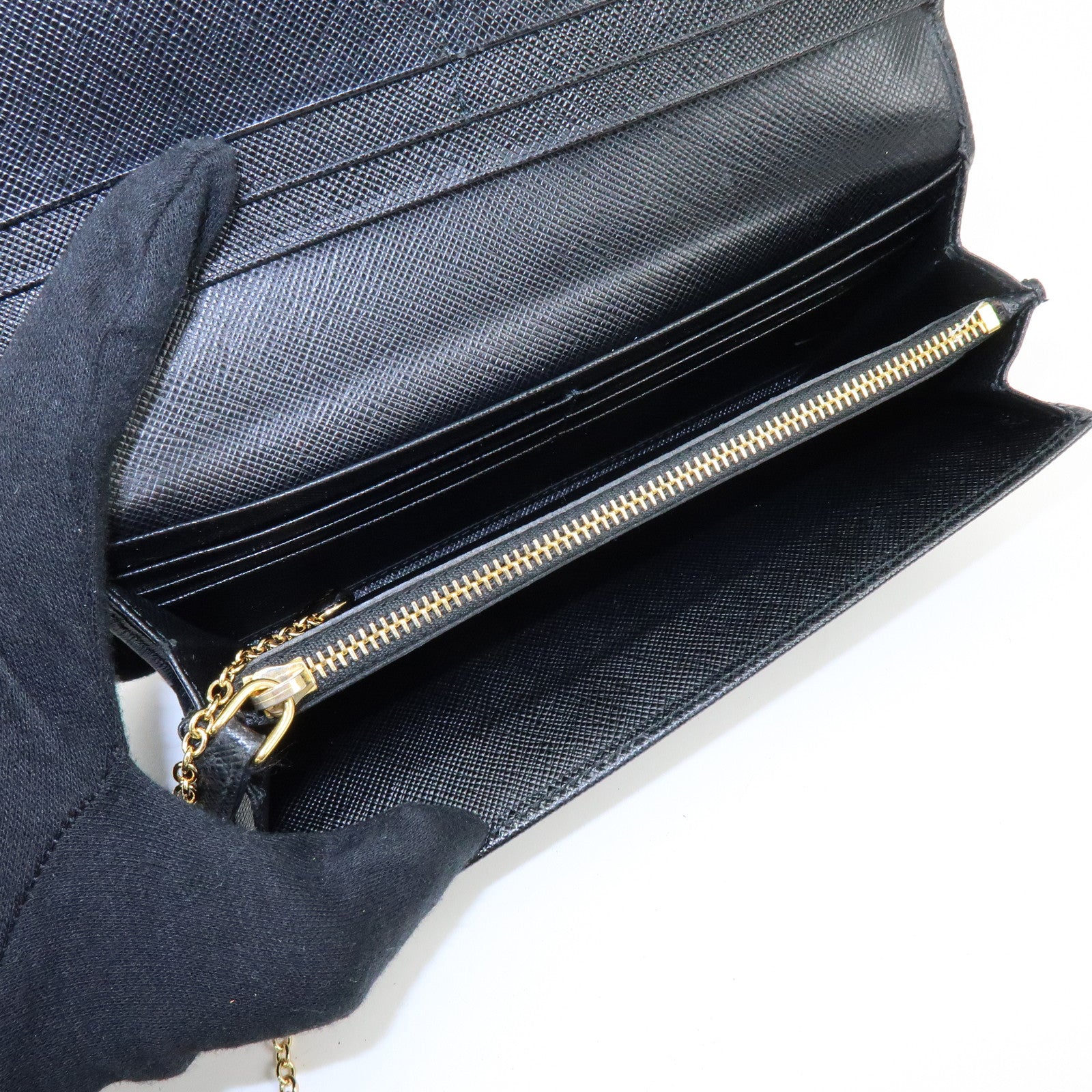 PRADA Saffiano Leather Ribbon Long Wallet Black