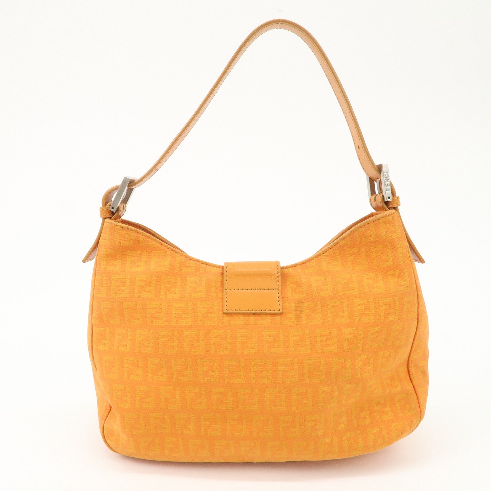 FENDI Zucchino Canvas Leather Shoulder Bag Hand Bag Orange 8BR036 Used