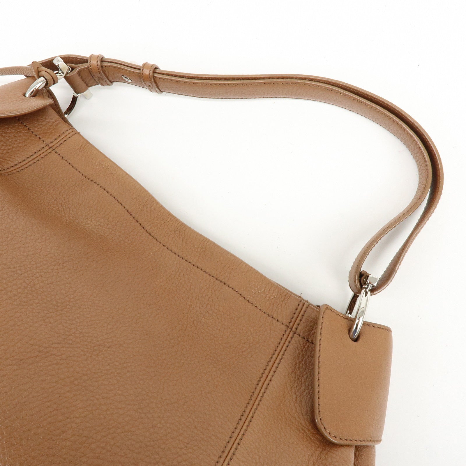 Ferragamo Gancini Leather Shoulder Bag Hand Bag Charm Brown