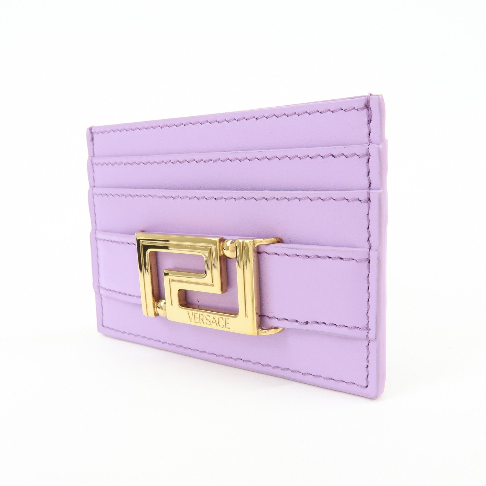 VERSACE Logo Leather Card Case Card Wallet Light Purple Gold