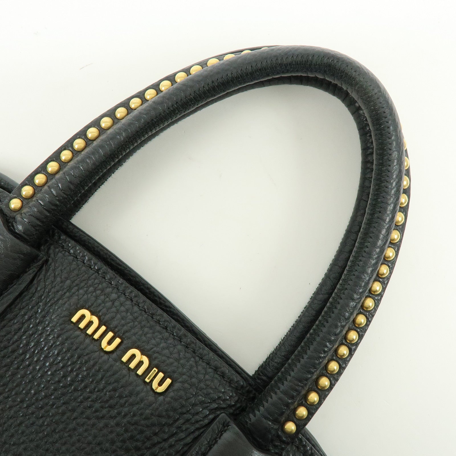MIU MIU Logo Leather 2Way Bag Hand Bag Shoulder Bag Studs Black