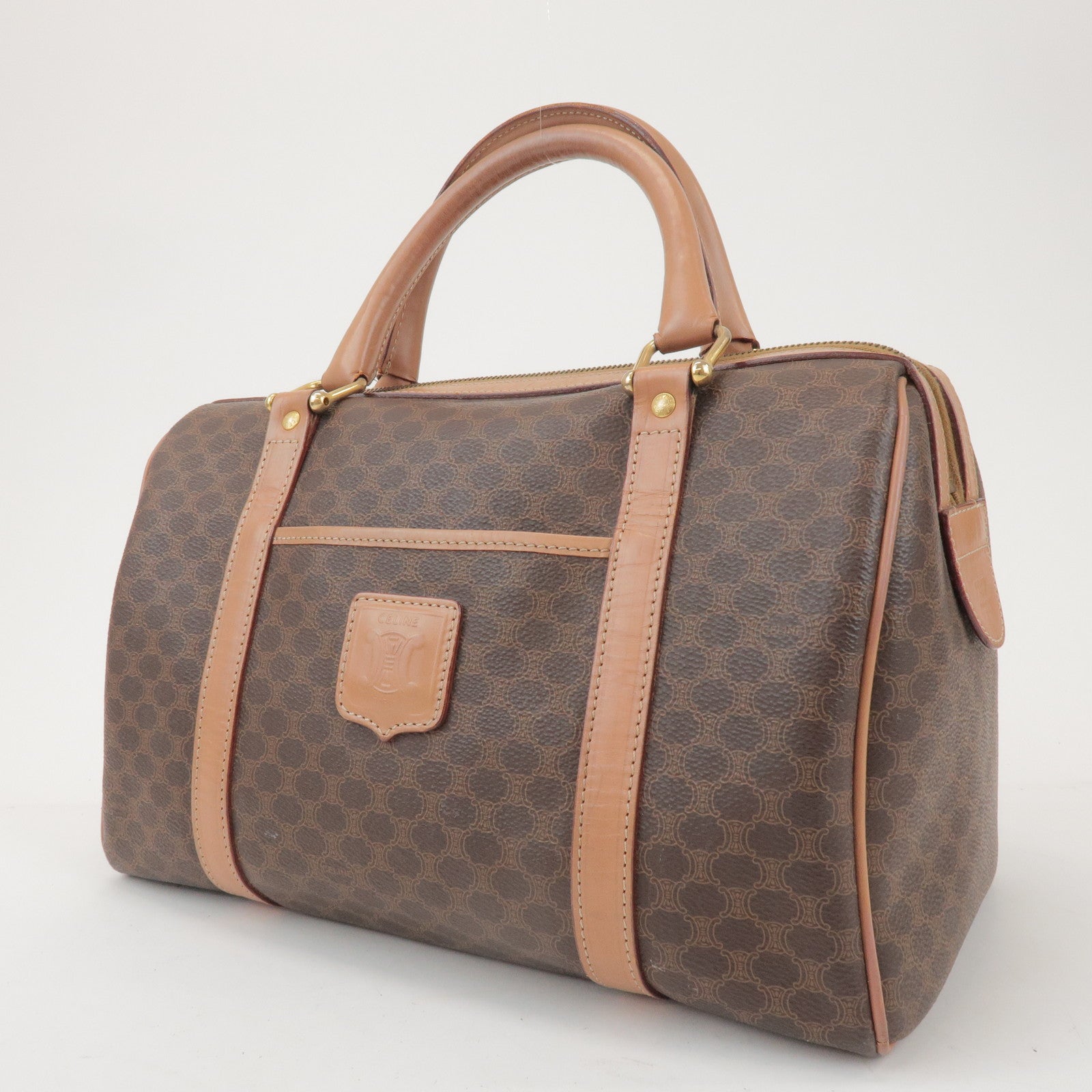 CELINE Macadam PVC Leather Boston Bag Hand Bag Brown