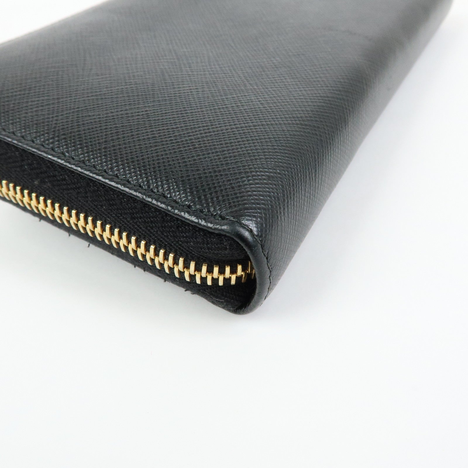 PRADA Logo Saffiano Leather Round Zippy Long Wallet Ribbon 1ML506