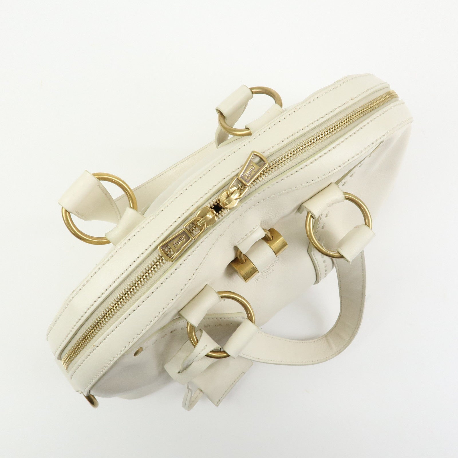 SAINT LAURENT PARIS Muse Y Line Leather Hand Bag Ivory 156465