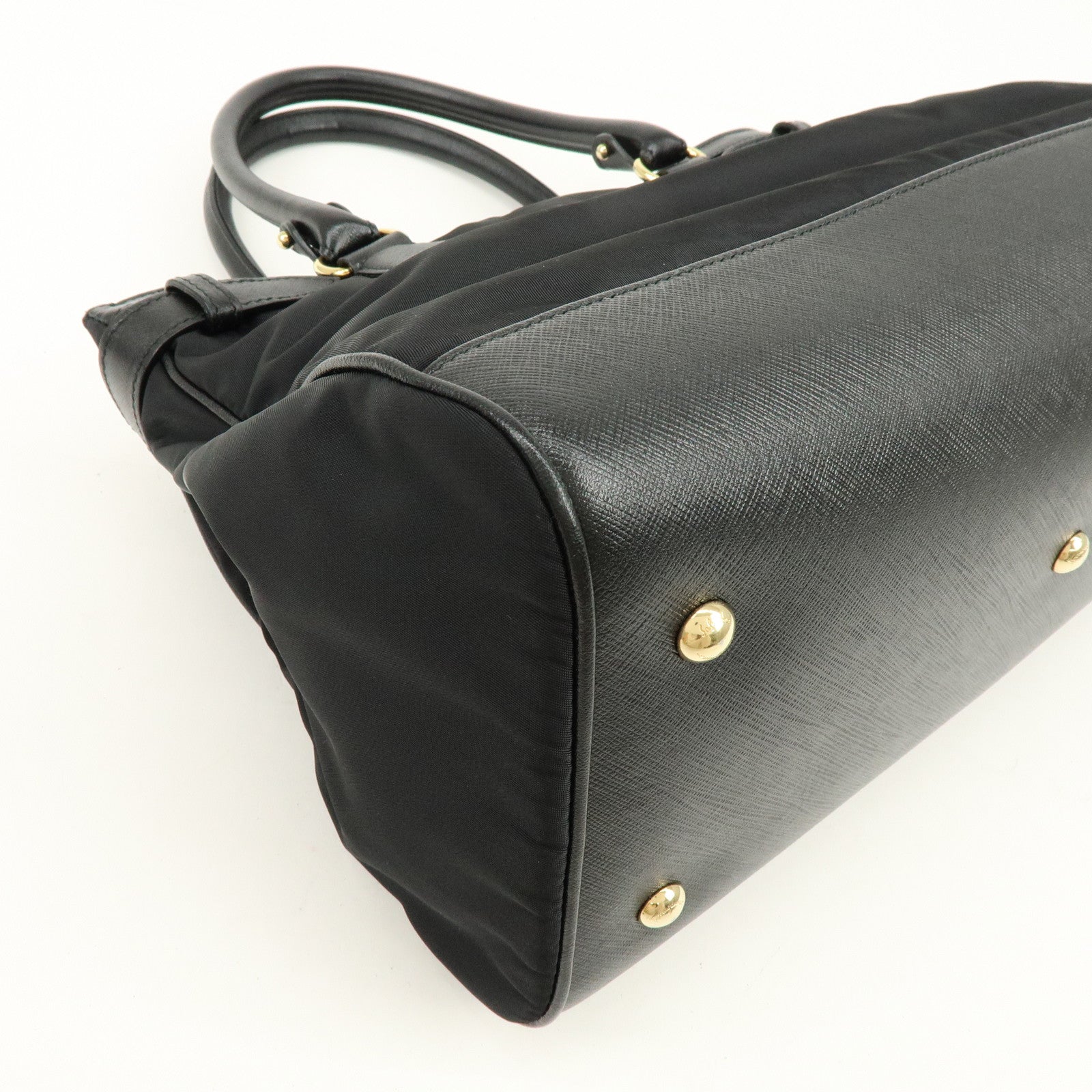 Ferragamo Gancini Nylon Leather 2Way Bag Hand Shoulder Bag Black