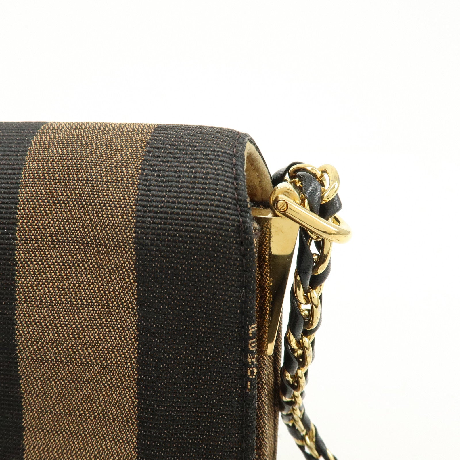 FENDI Pequin Canvas Leather Shoulder Bag Brown Black 8BT204