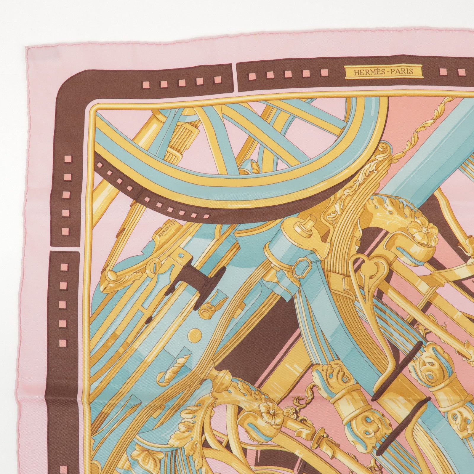 HERMES Carre 70 Silk 100% Scarf RYTHMES Pink Brown