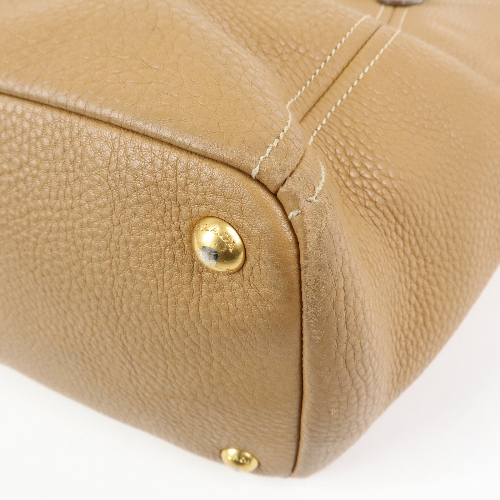 PRADA Vitello Daino Leather Tote Bag Shoulder Bag Brown BR4970