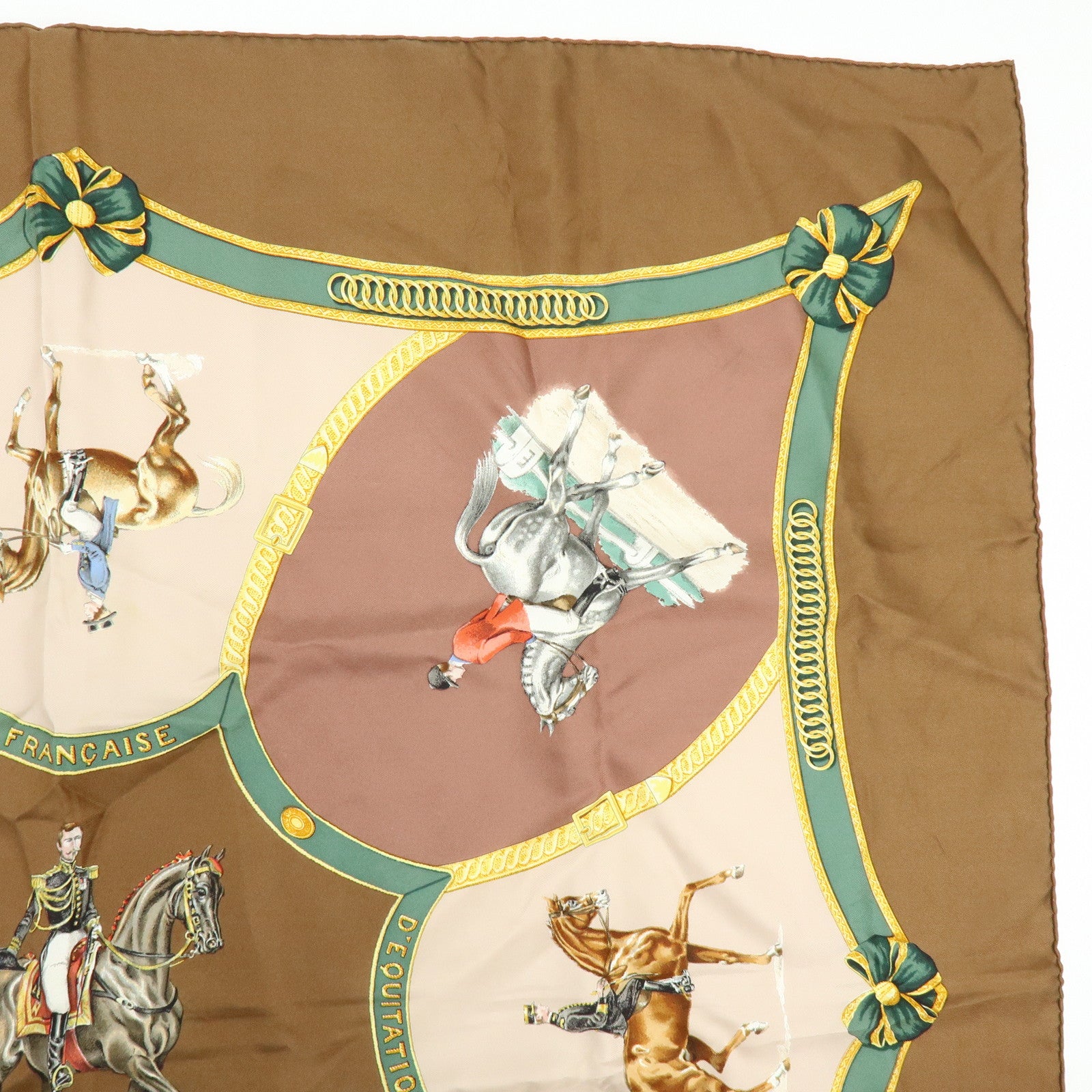 HERMES Carre 90 Set of 2 Silk 100% Scarf Black Gold Brown