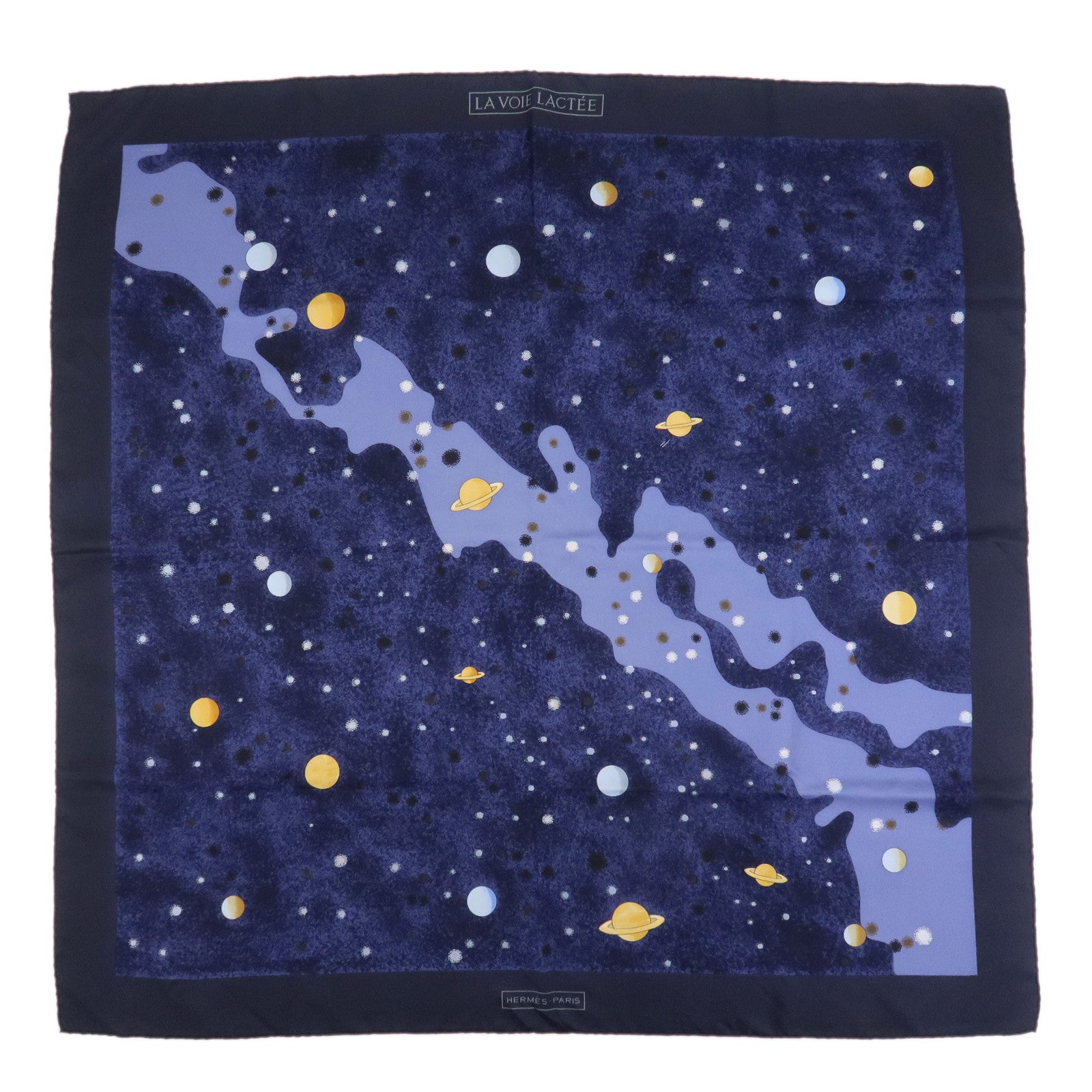 HERMES Carre 90 Silk 100% LA VOIE LACTEE Scarf Navy