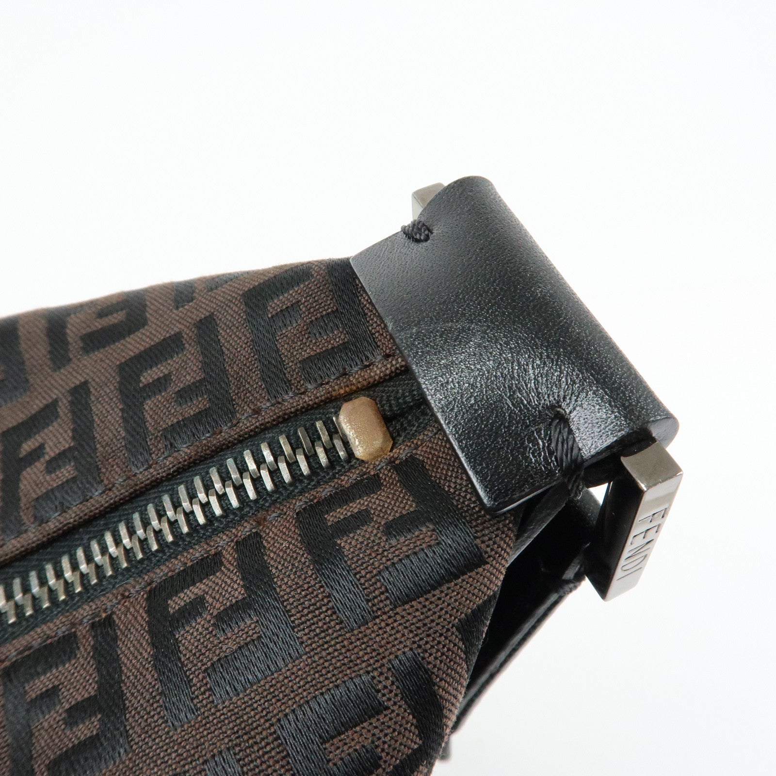 FENDI Zucchino Canvas Leather Shoulder Crossbody Bag Brown 7VA003