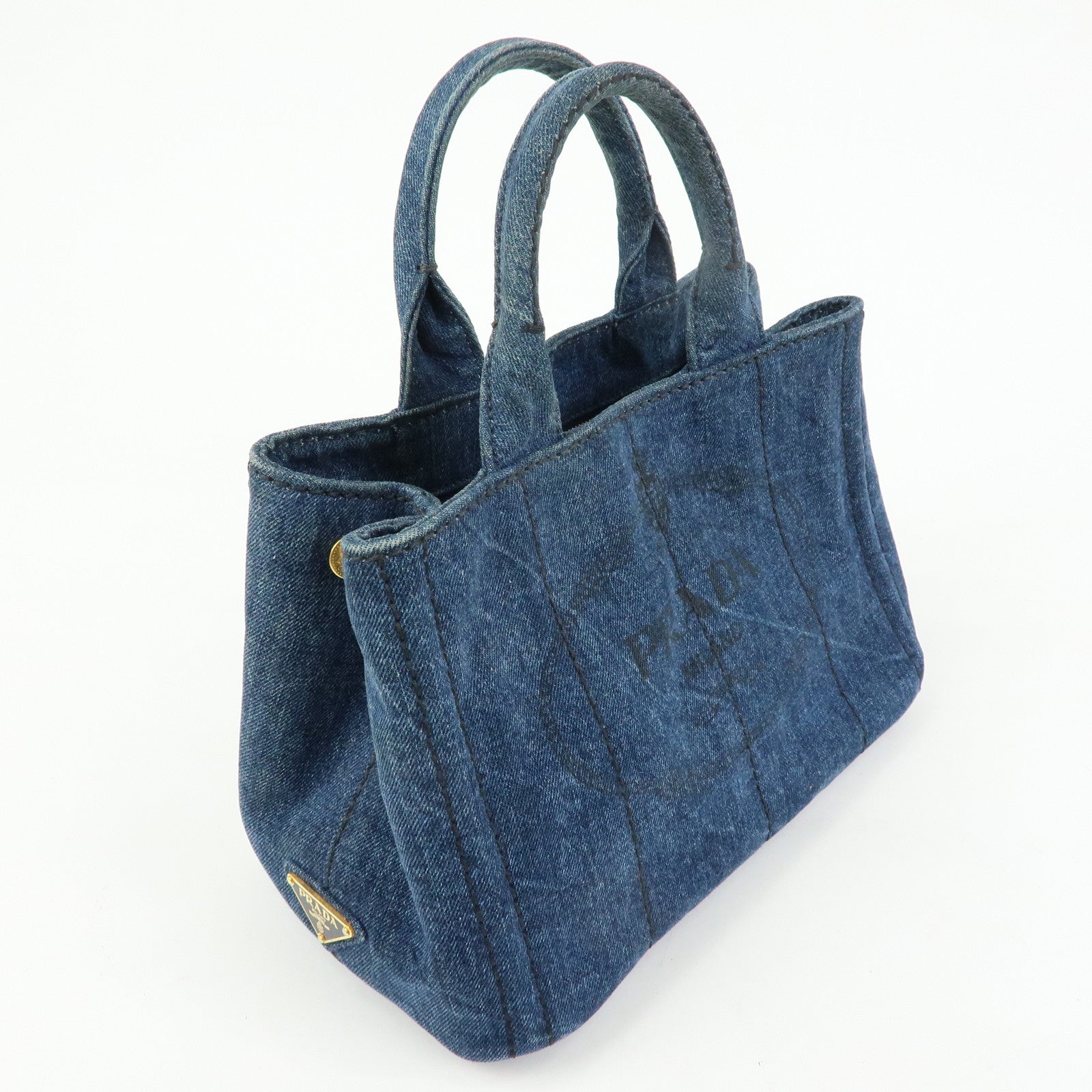 PRADA Triangle Logo Canapa Mini Denim 2Way Bag Hand Bag Blue 1BG439