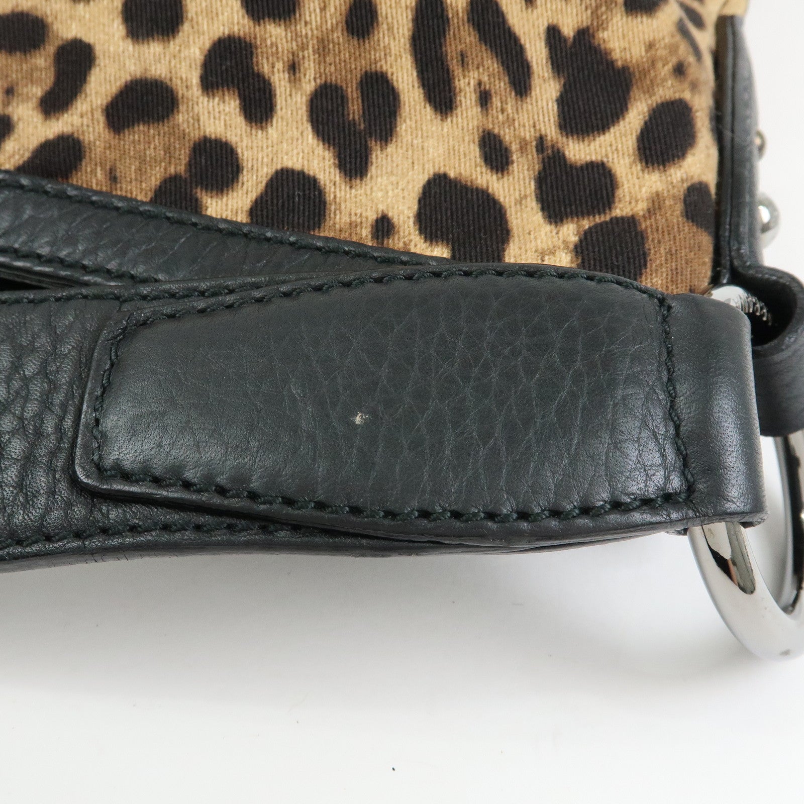 DOLCE & GABBANA Canvas Leather Shoulder Bag Leopard Brown Black