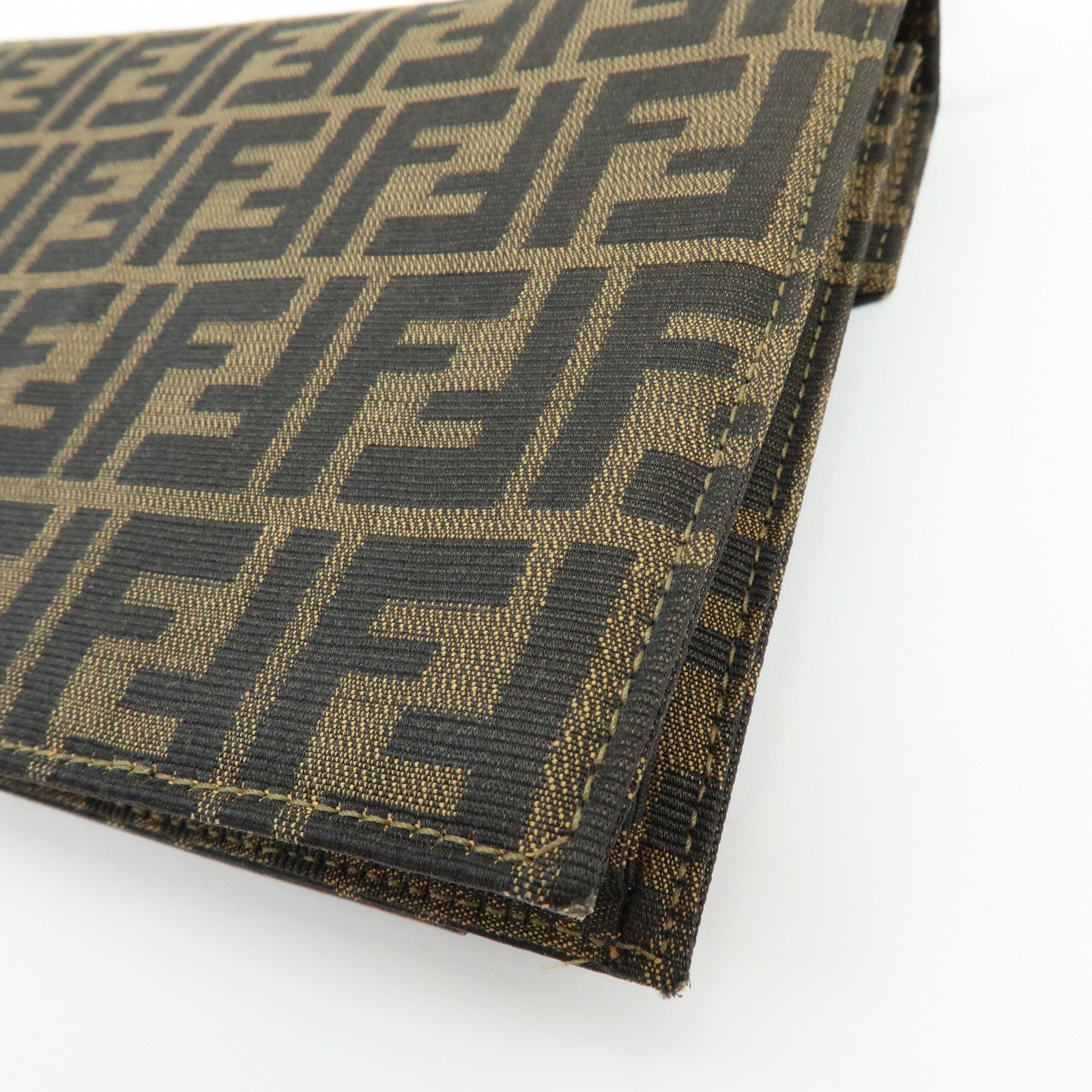 FENDI Zucca Canvas Leather Wrist Bag Clutch Bag Pouch Brown Black
