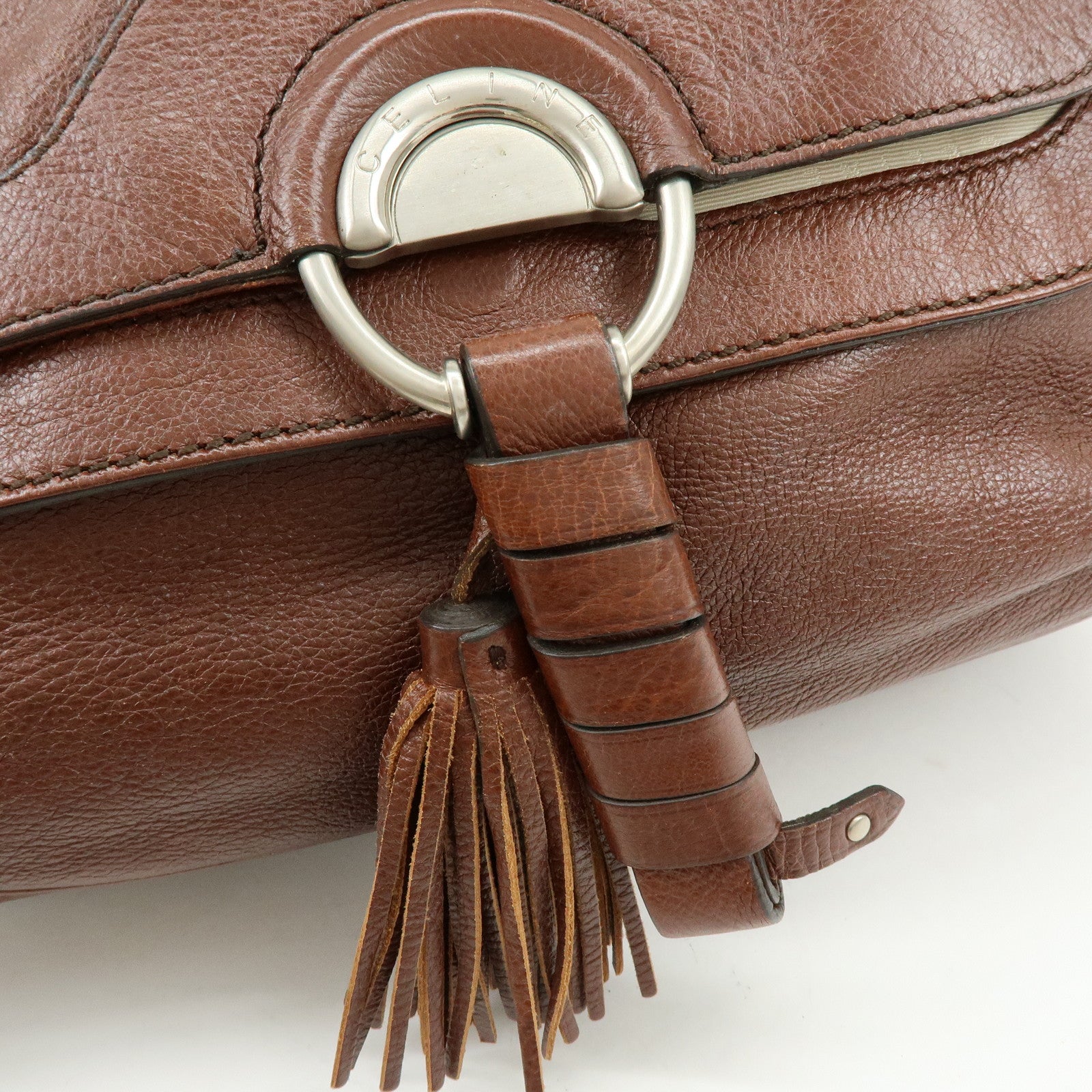 CELINE Tassel Leather Shoulder Bag Brown