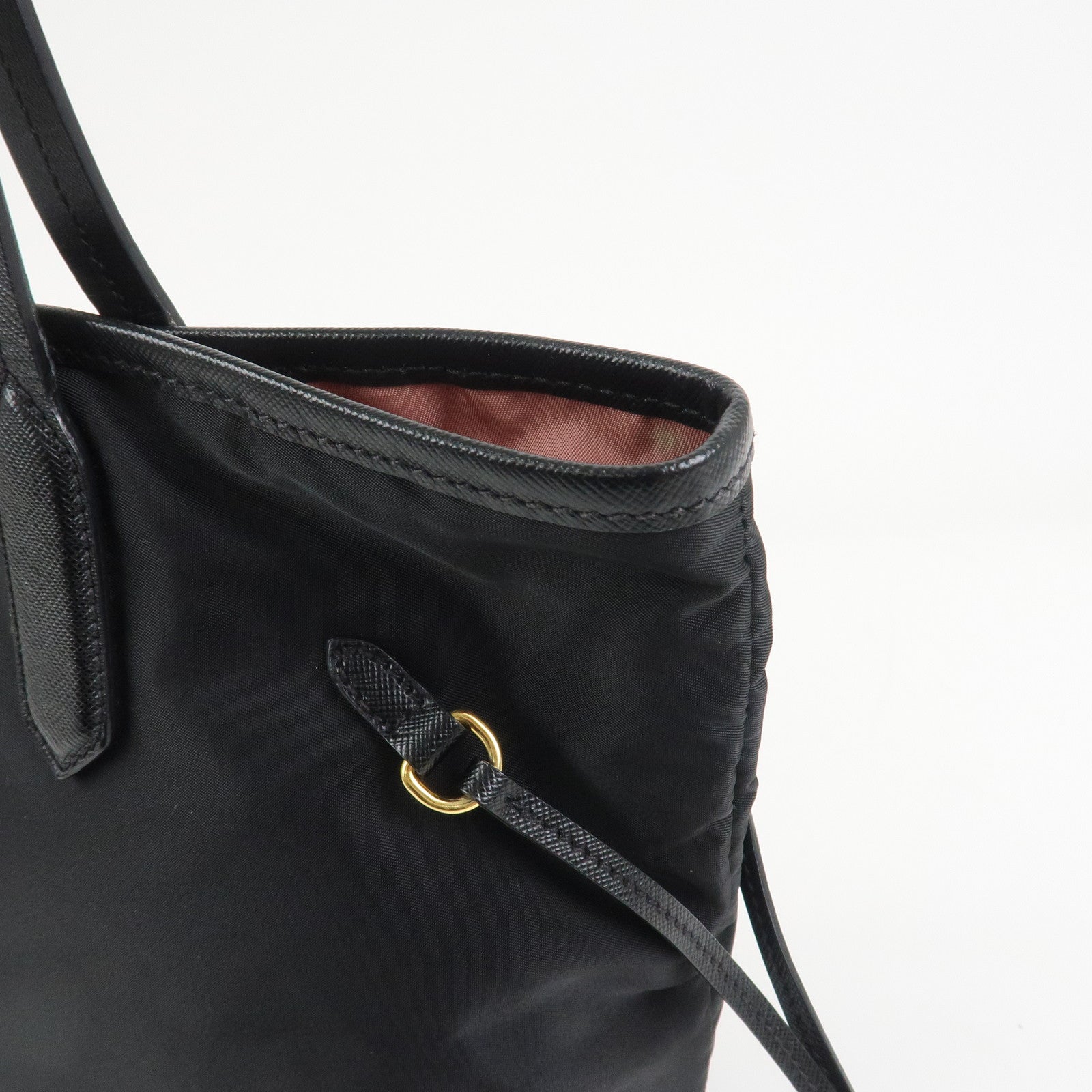PRADA Logo Nylon Saffiano Leather Tote Bag Shoulder Bag Black