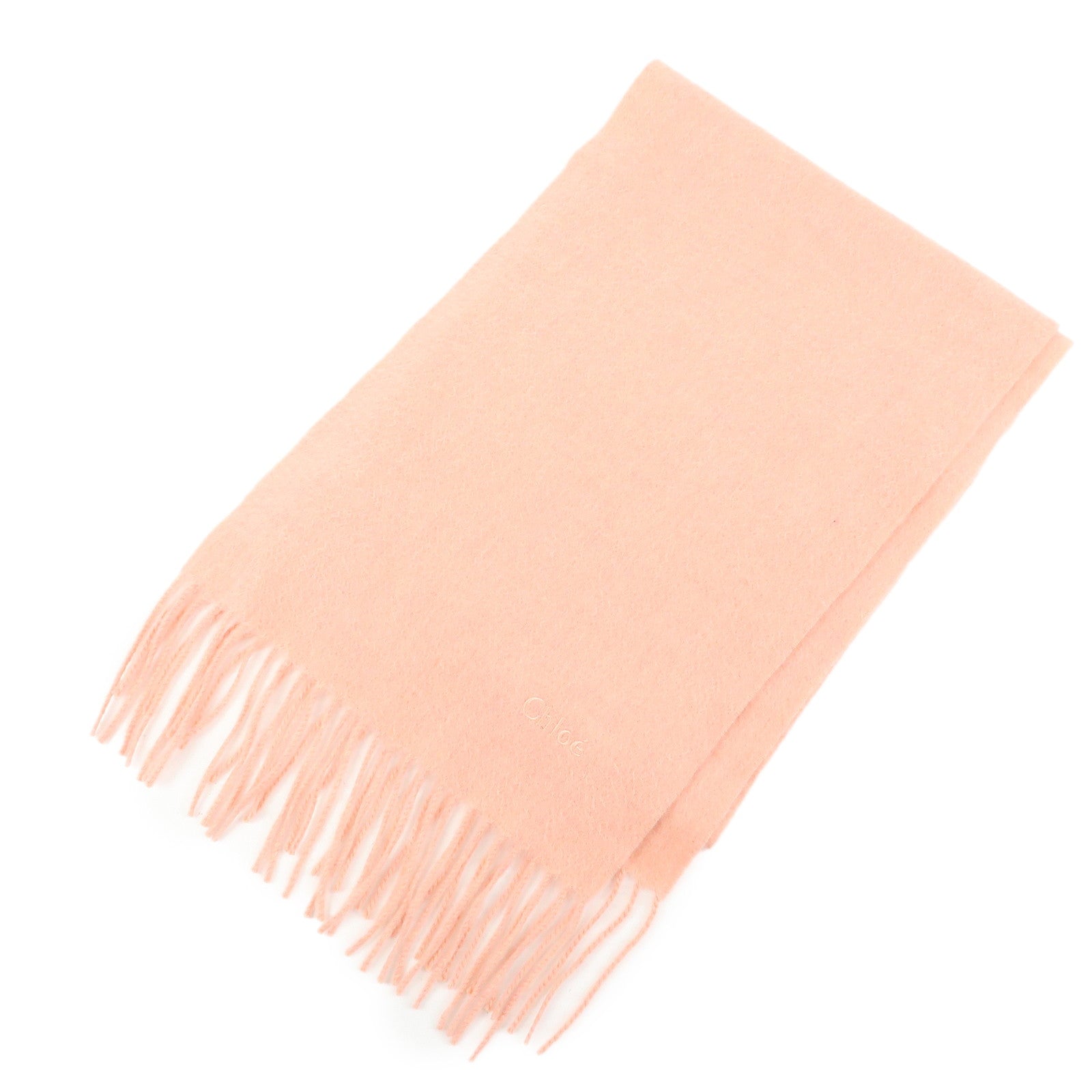 Chloe Cashmere 100% Stole Logo Embroidered Fringe Scarf Pink