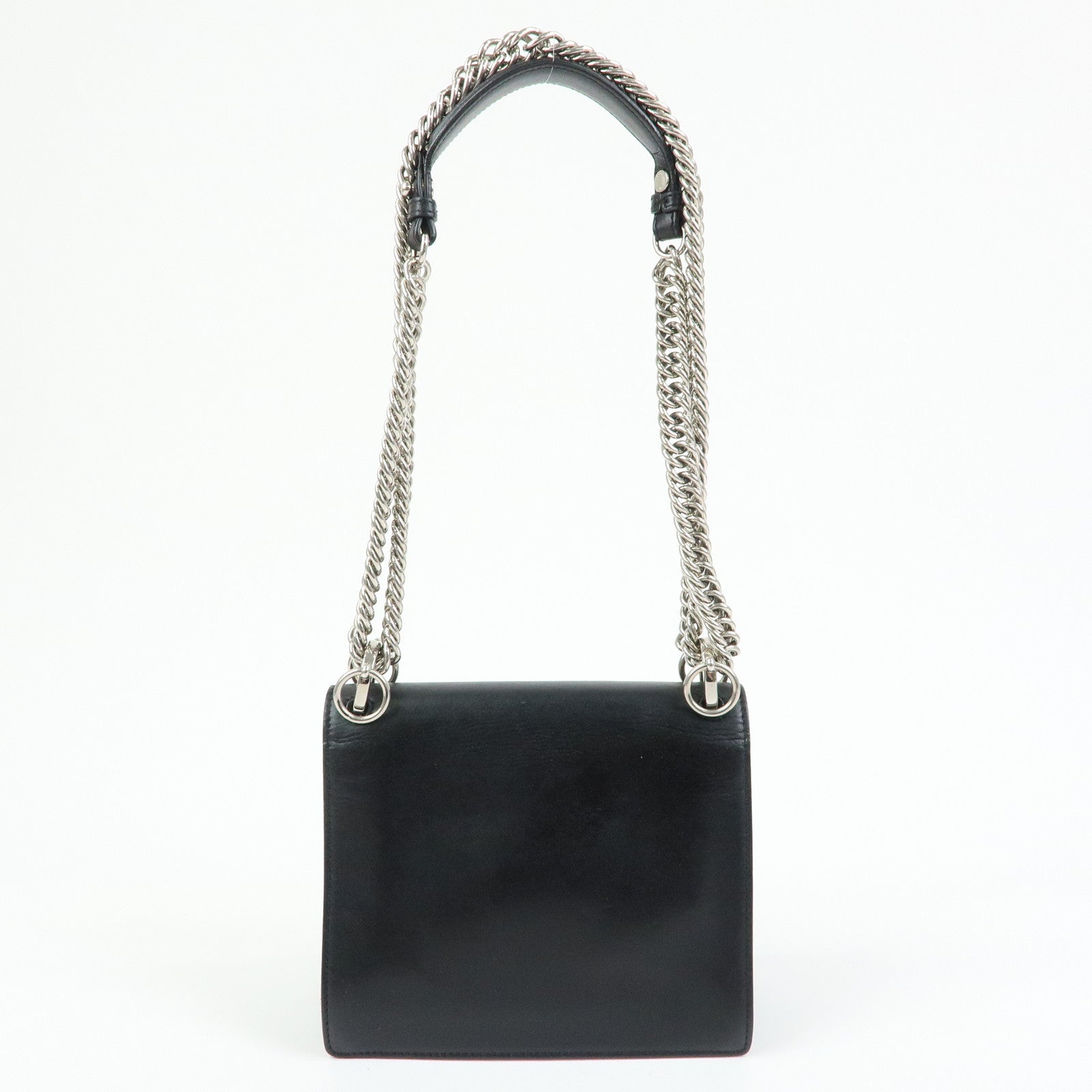FENDI Kan I Mini Leather Chain Shoulder Crossbody Bag Black 8M0381